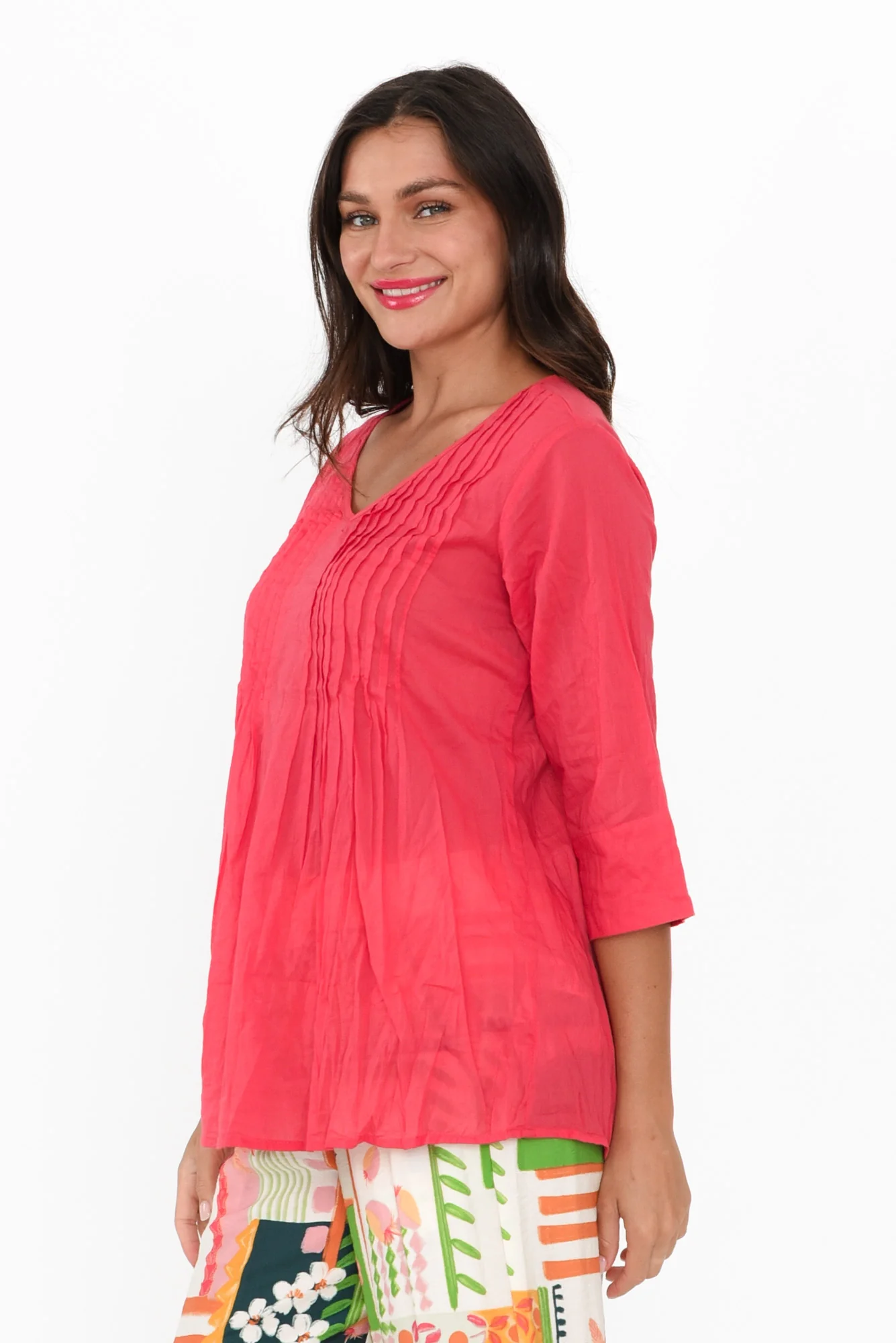 Fia Cherry Sleeved Crinkle Cotton Top
