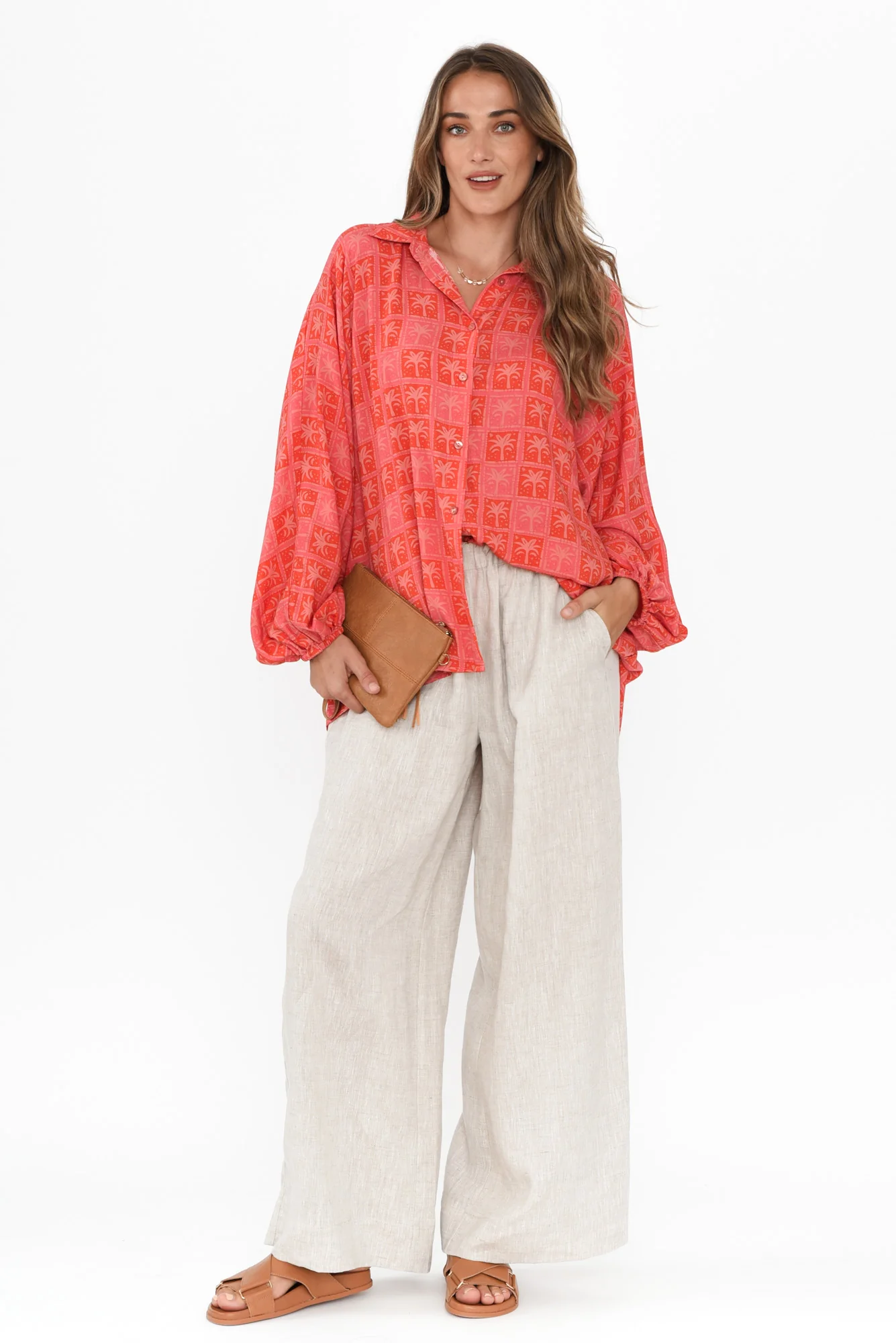 Clifton Pink Palm Collared Shirt