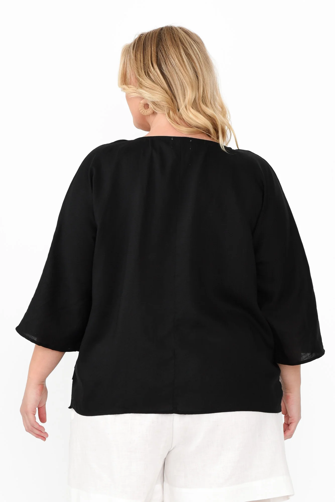 Johanna Black Linen Blend Top