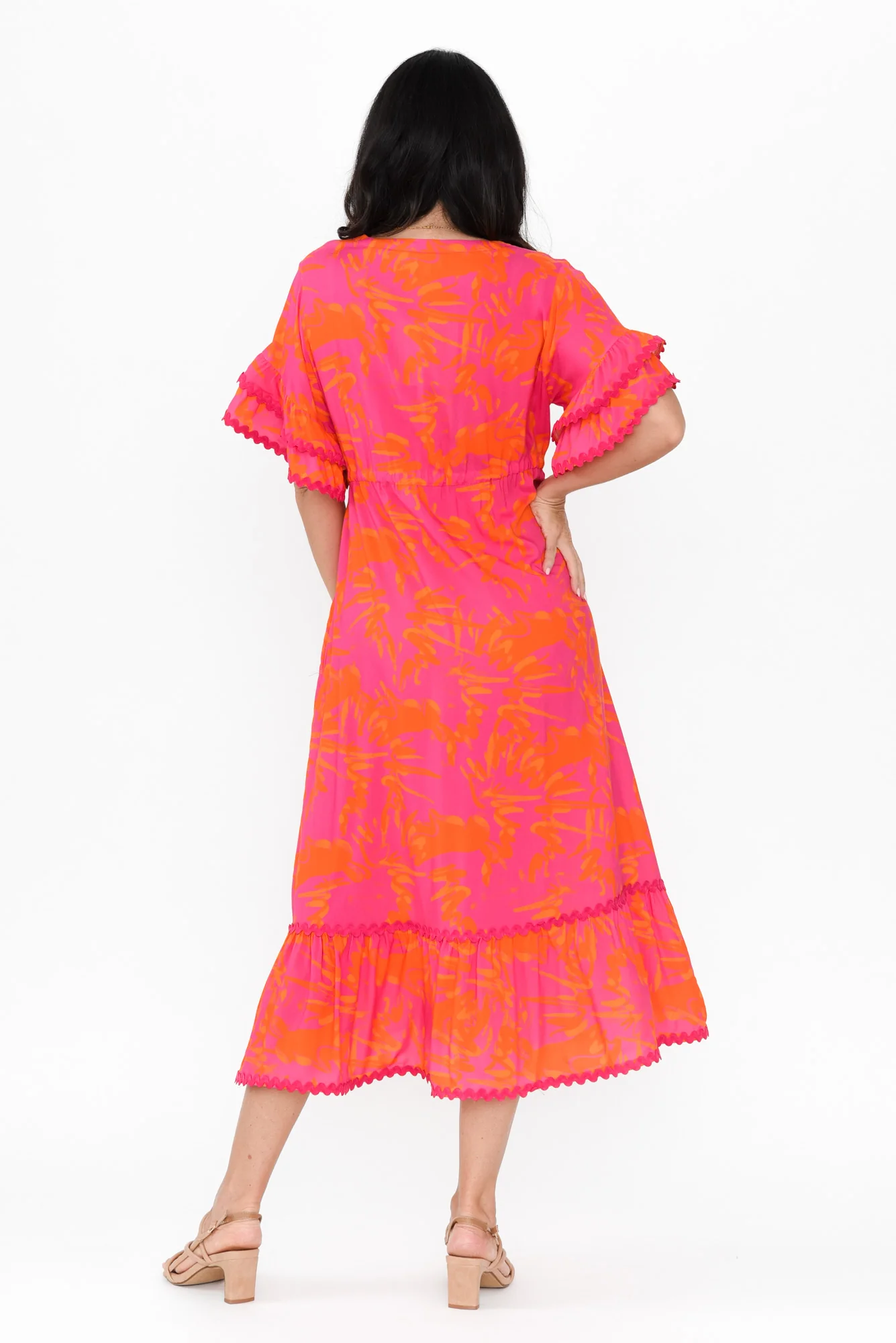 Rosemarie Pink Abstract Frill Dress