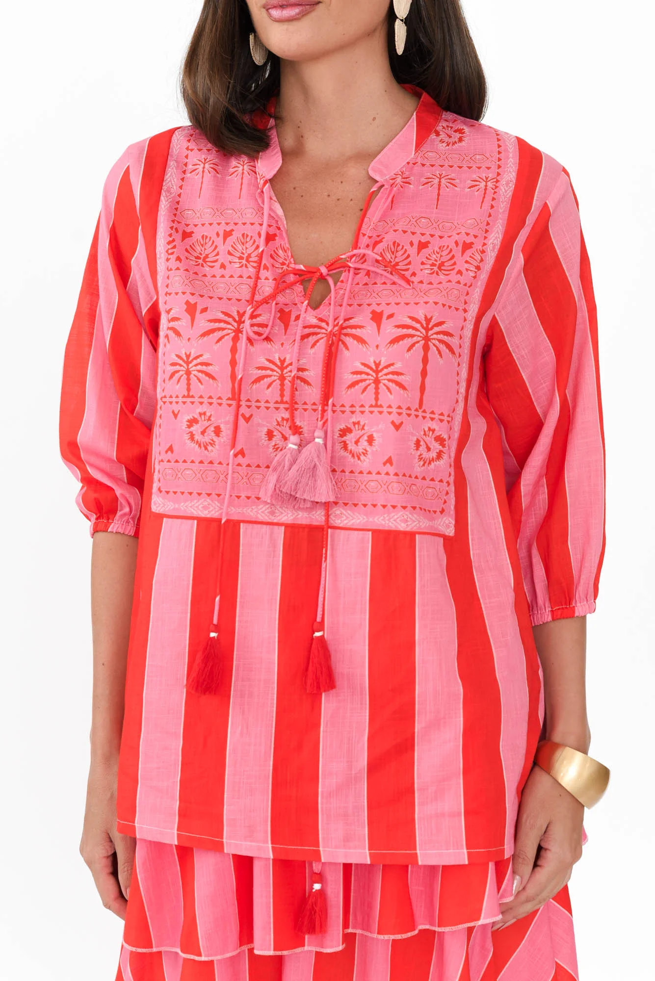 Ceri Pink Stripe Cotton Tie Top