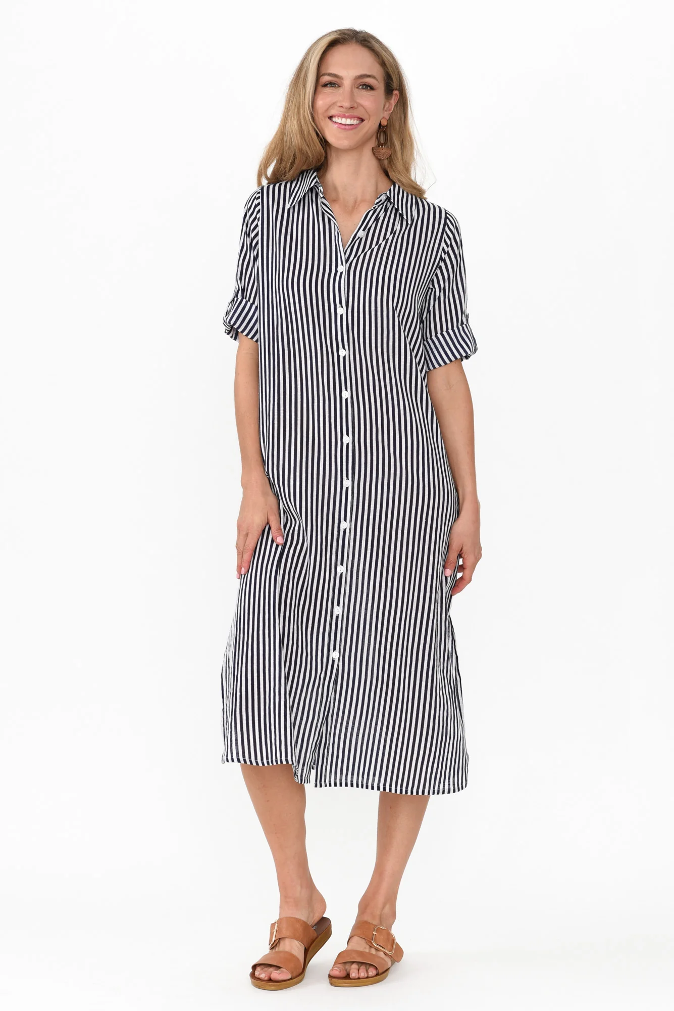 Tricia Navy Stripe Cotton Shirt Dress