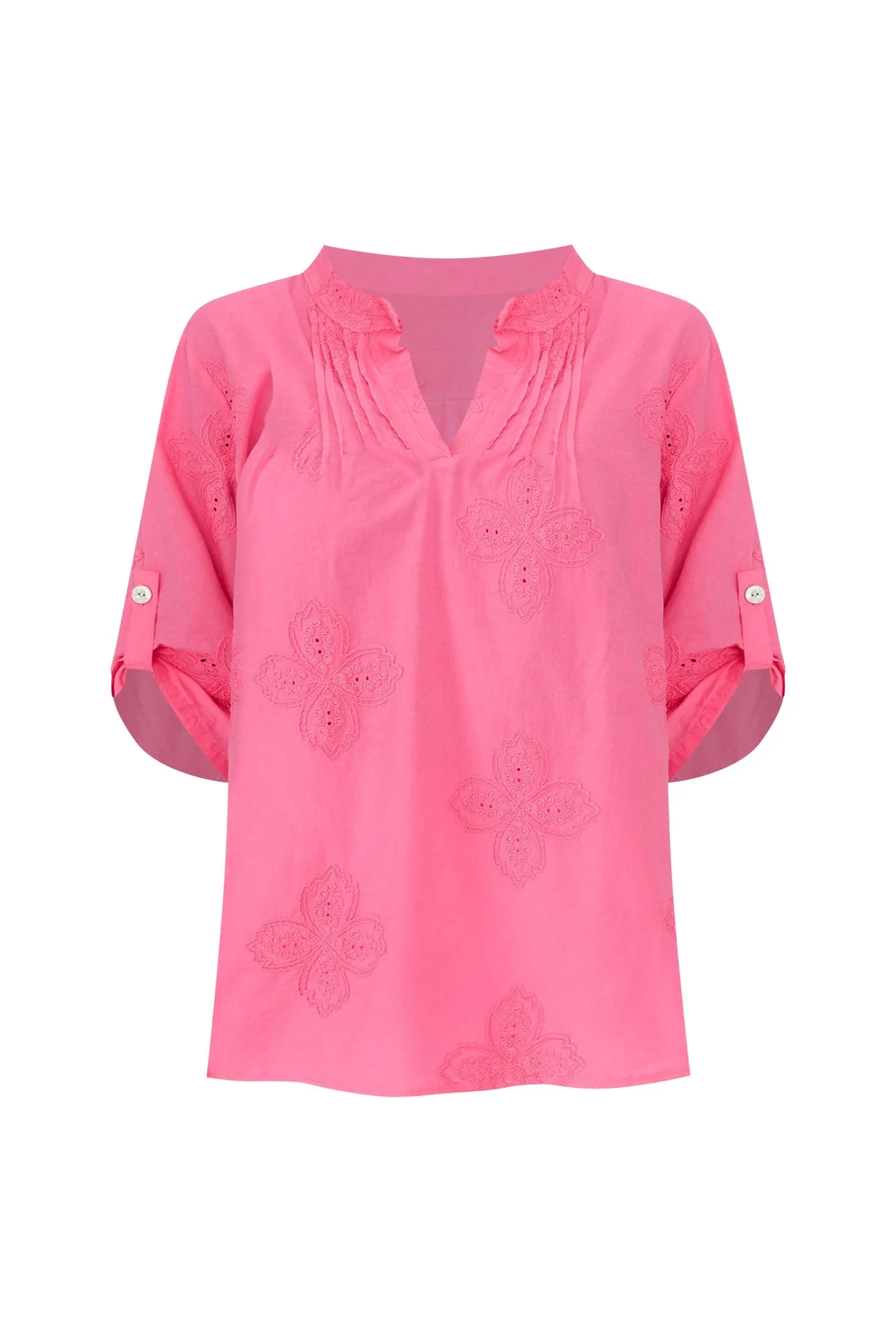 Marla Hot Pink Cotton Embroidered Top
