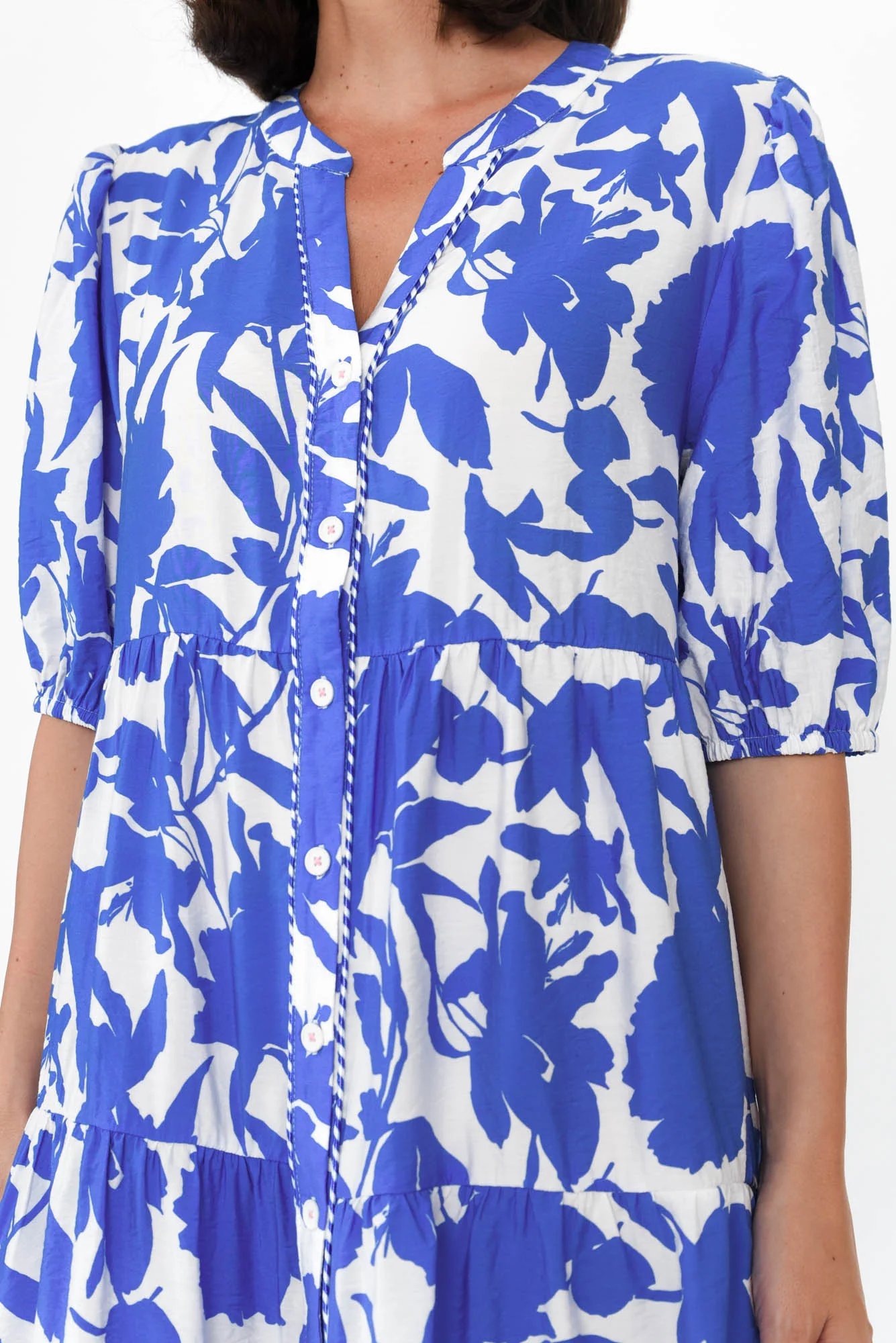 Florida Blue Floral Tiered Dress