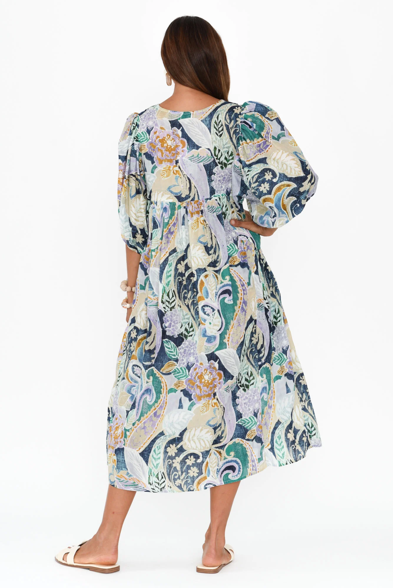 Amalia Blue Paisley Cotton Dress