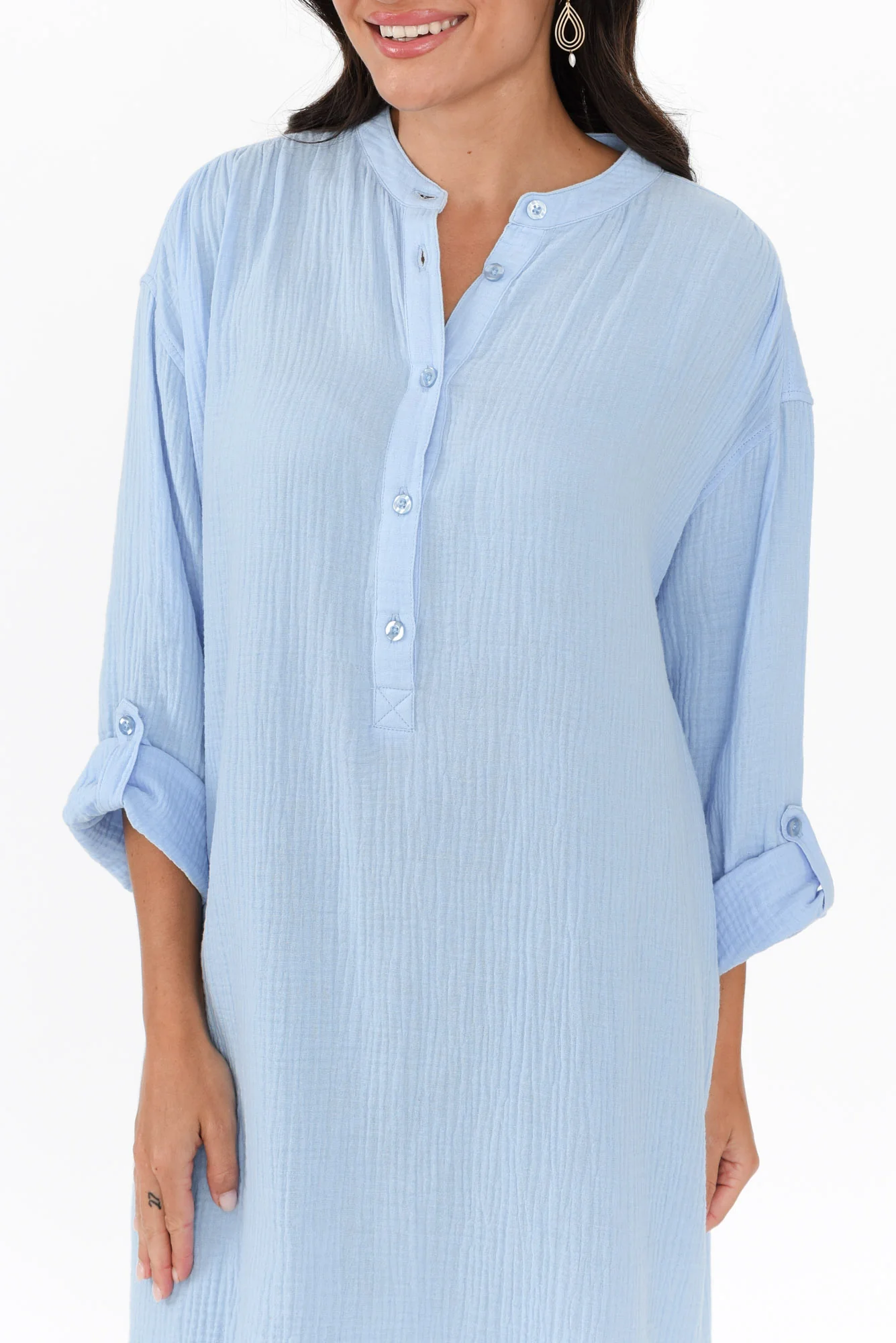 Tropez Blue Cotton Cheesecloth Kaftan