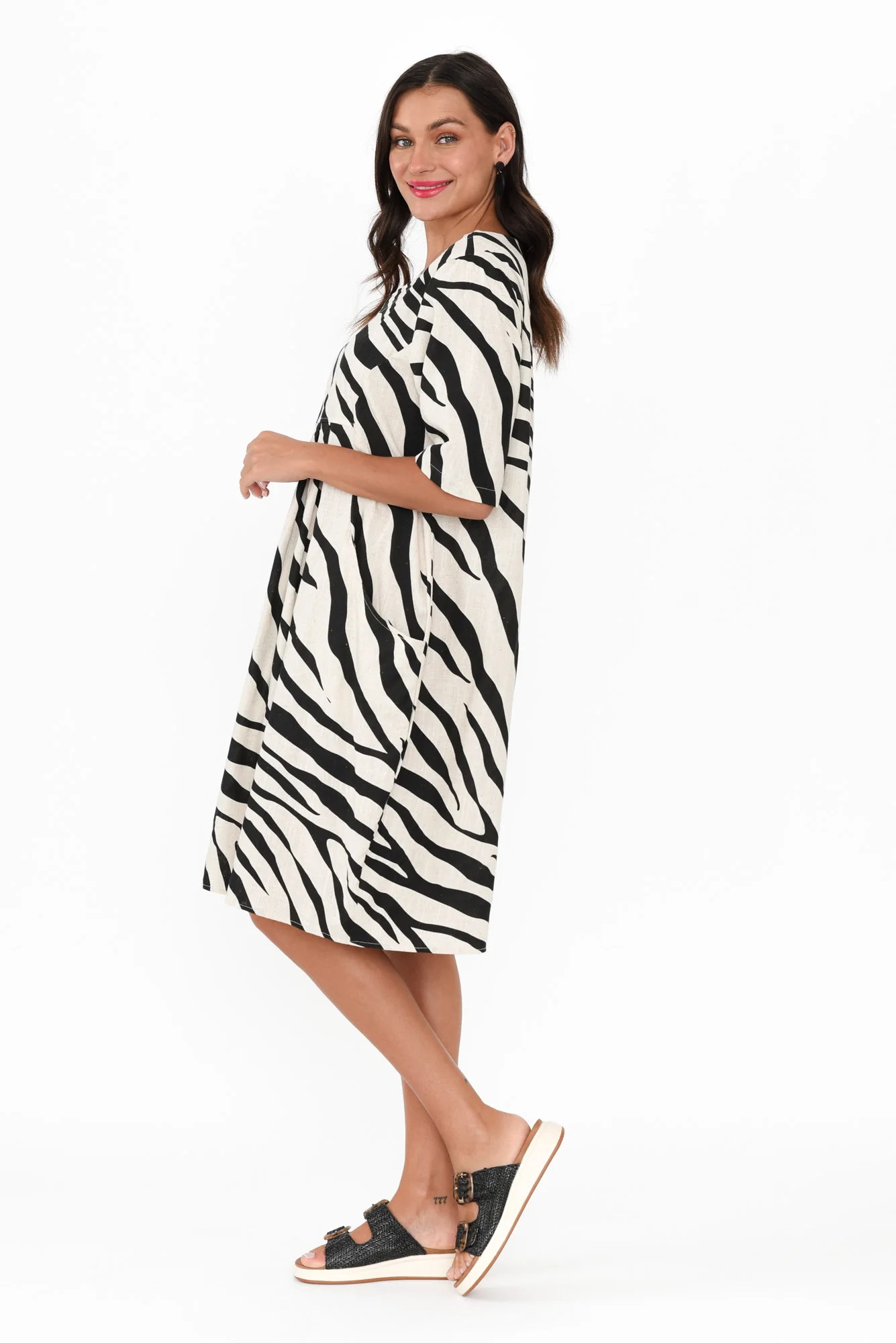 Myley Black Zebra Linen Cotton Dress