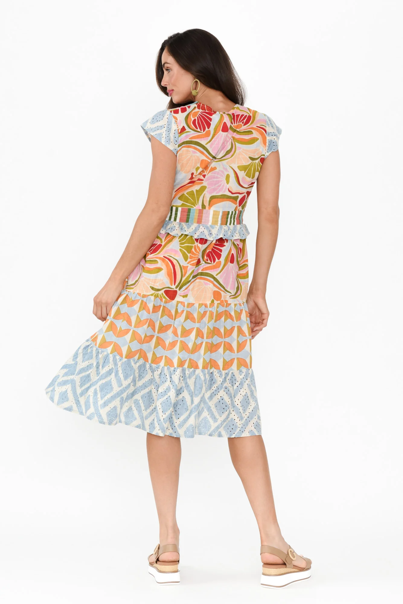 Duke Orange Geo Cotton Tiered Dress