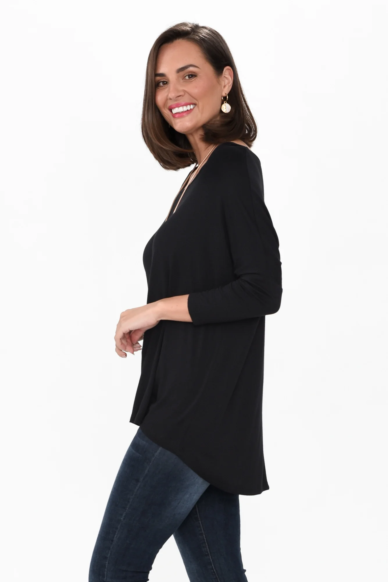 Black Milan 3/4 Sleeve Top