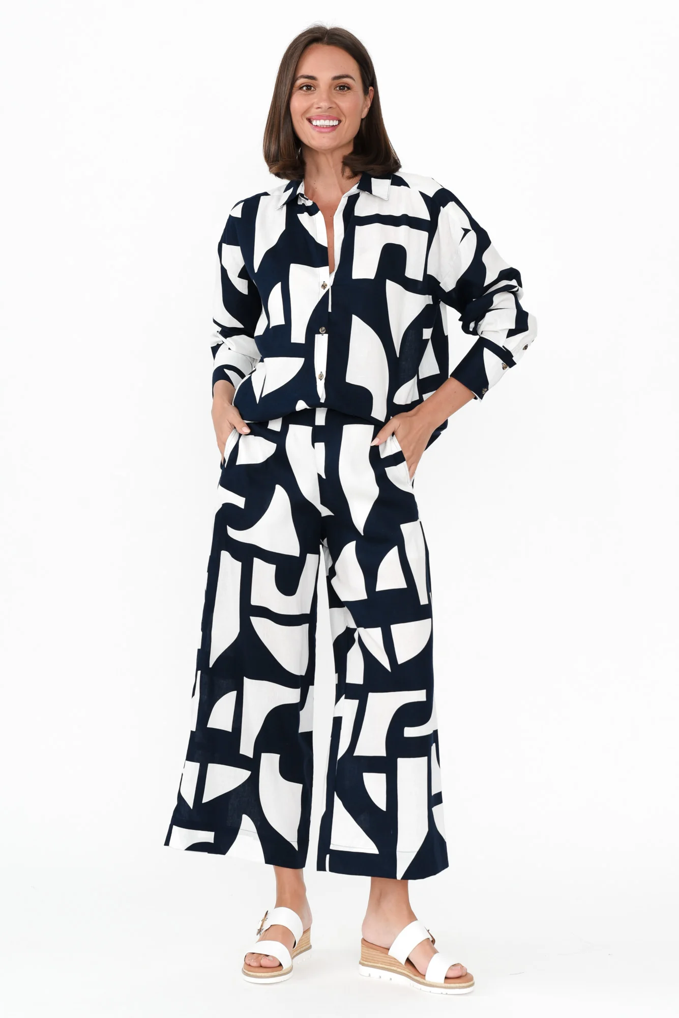 Dali Navy Geo Lyocell Blend Shirt