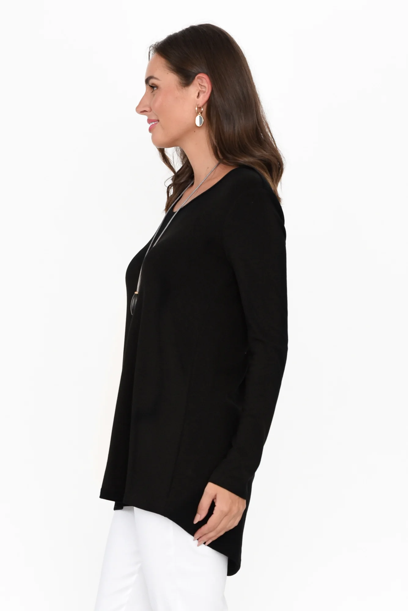 Shenali Black Long Sleeve Swing Top