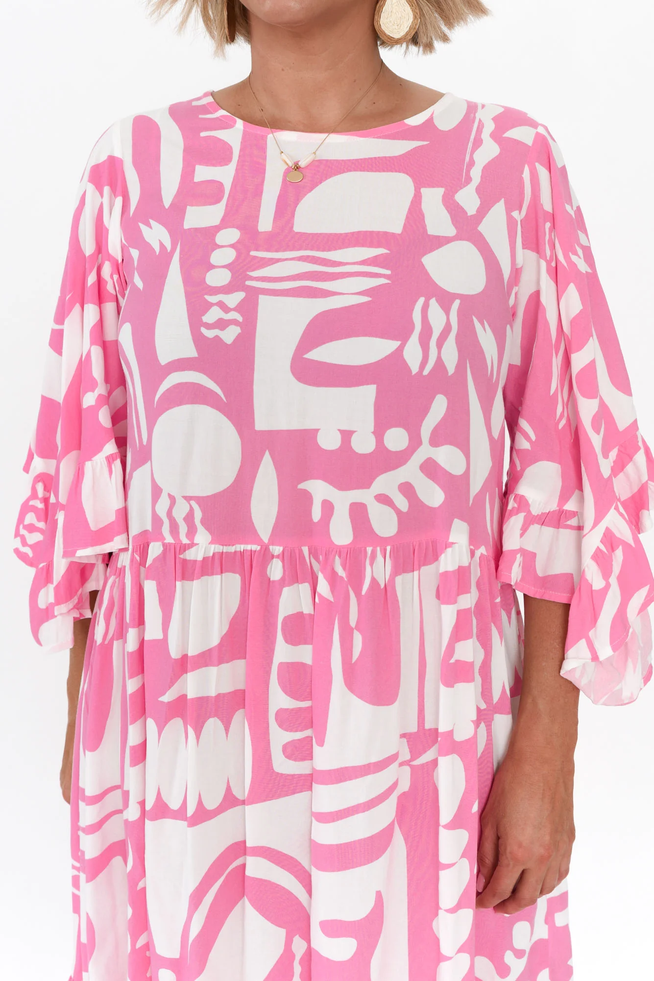 Osmund Pink Abstract Frill Dress