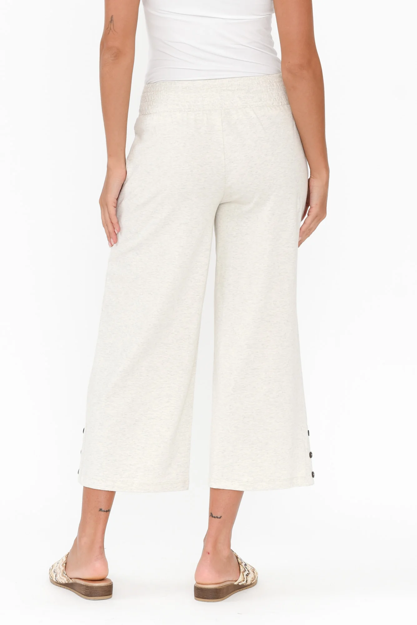 Eliana Grey Marle Cotton Shirred Cropped Pants