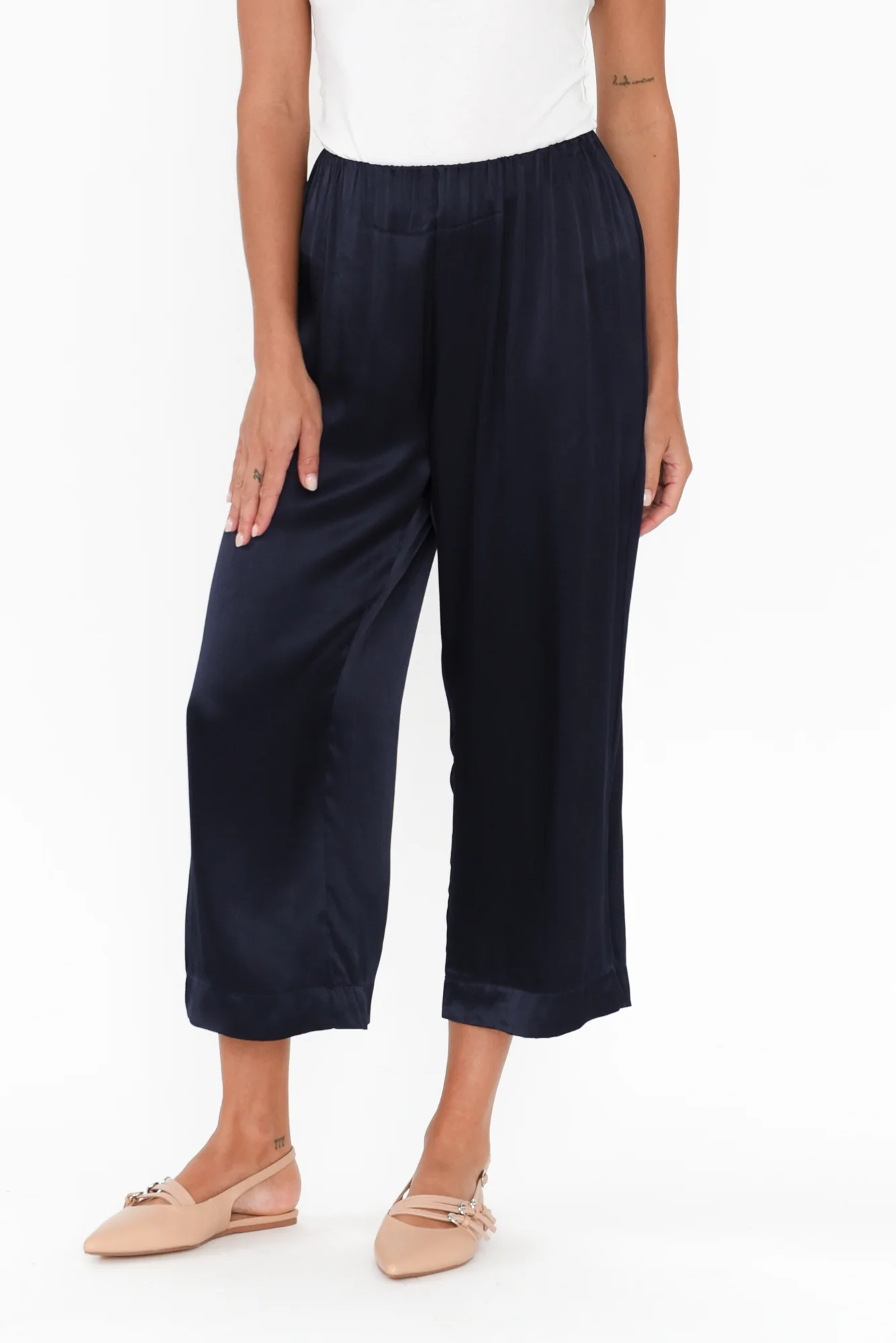 Athens Navy Satin Pants