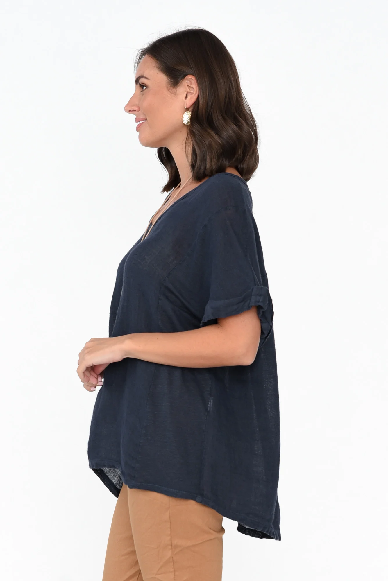 Oversized Anna Navy Linen Tee