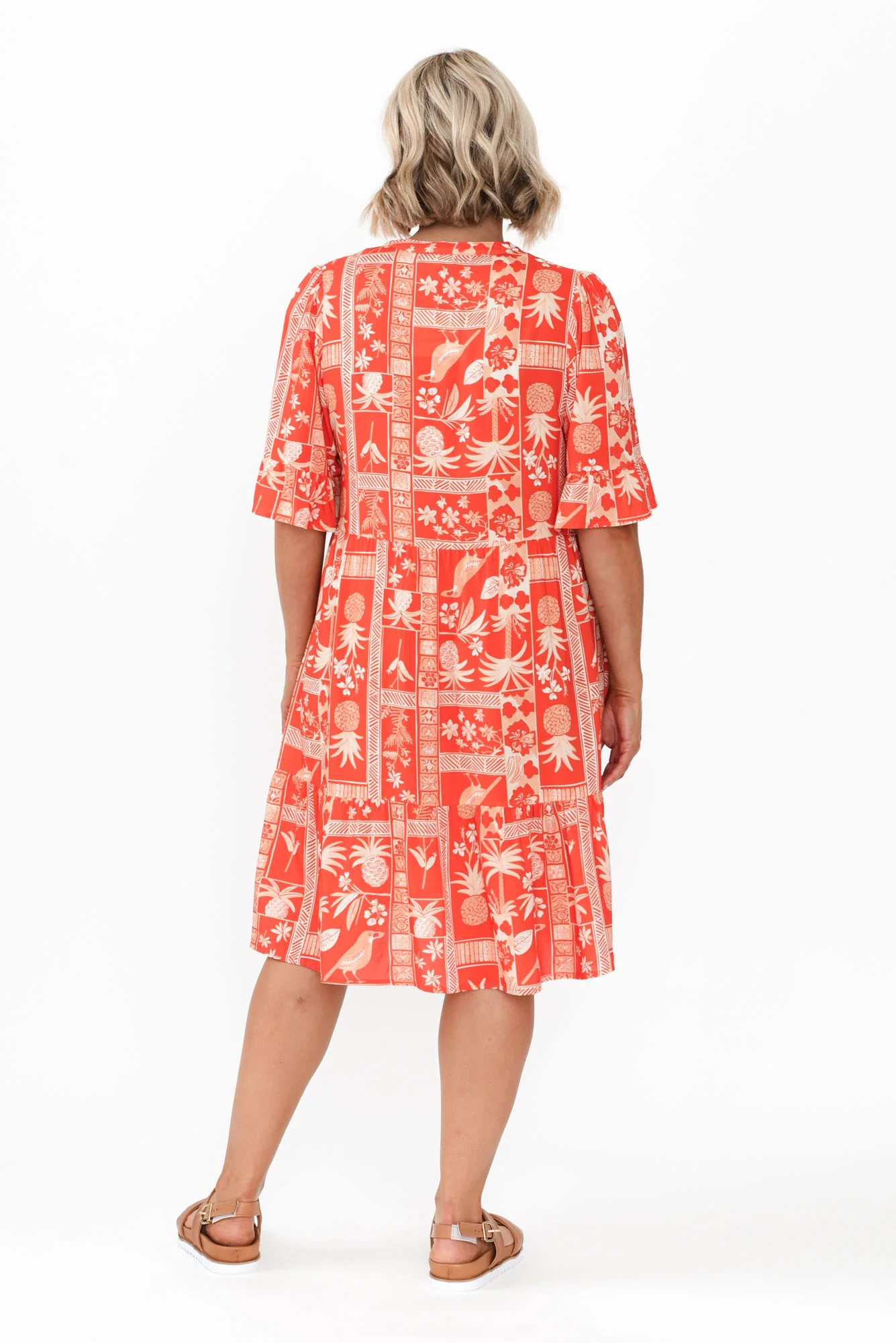 Zorita Red Tropical Frill Sleeve Dress