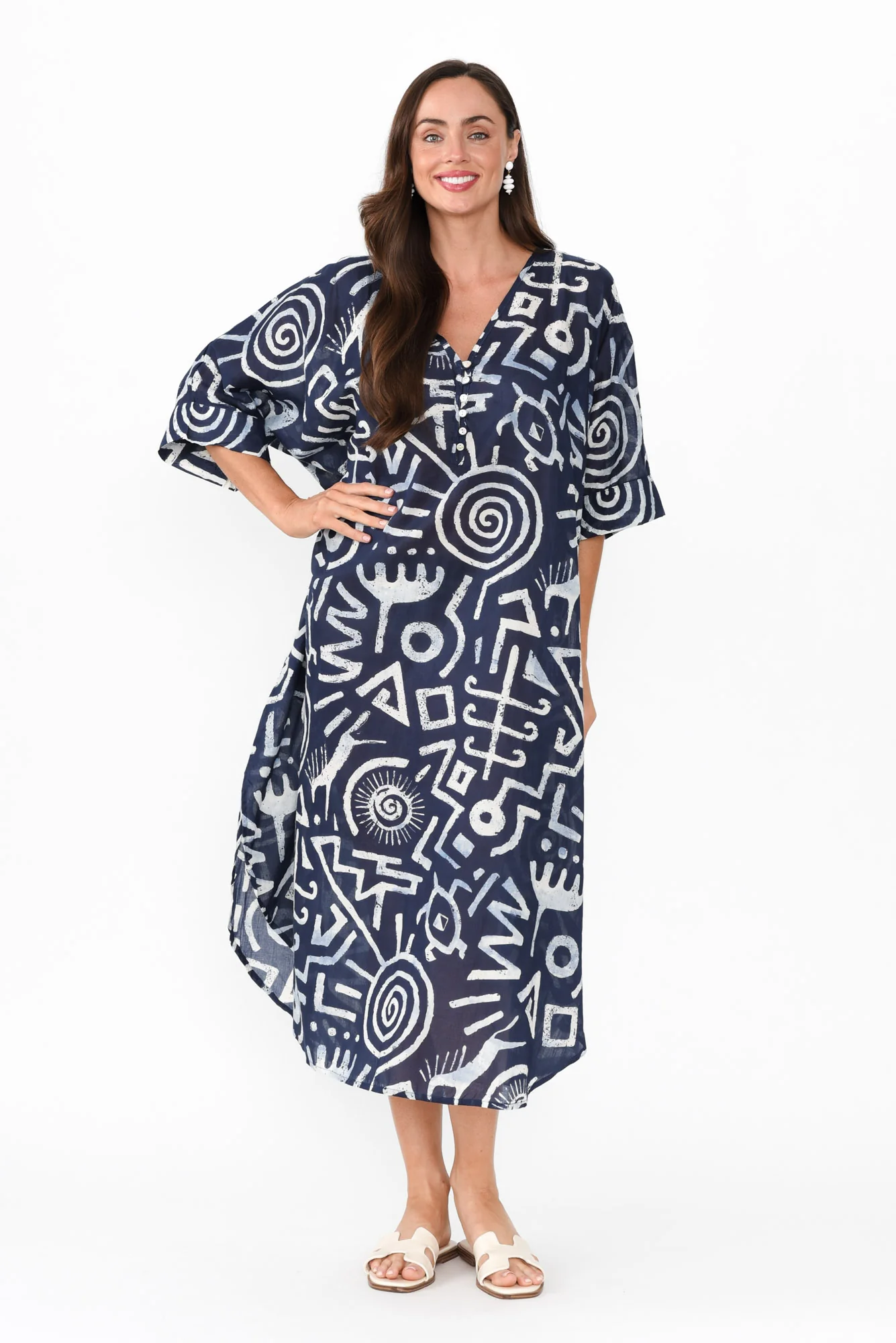 Tella Blue Geo Cotton Kaftan