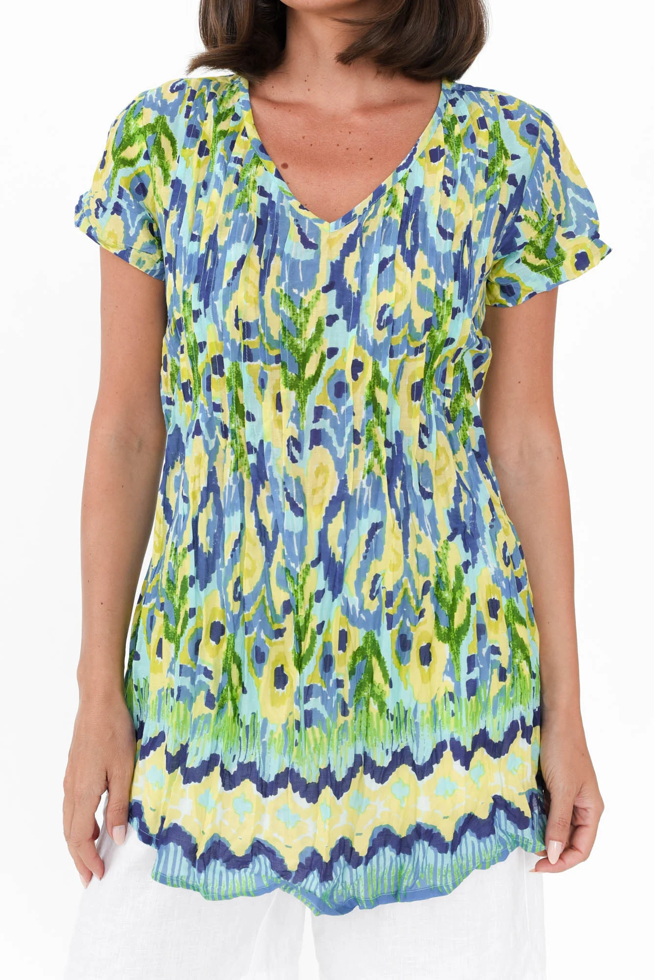 Fia Aqua Garden Crinkle Cotton Top