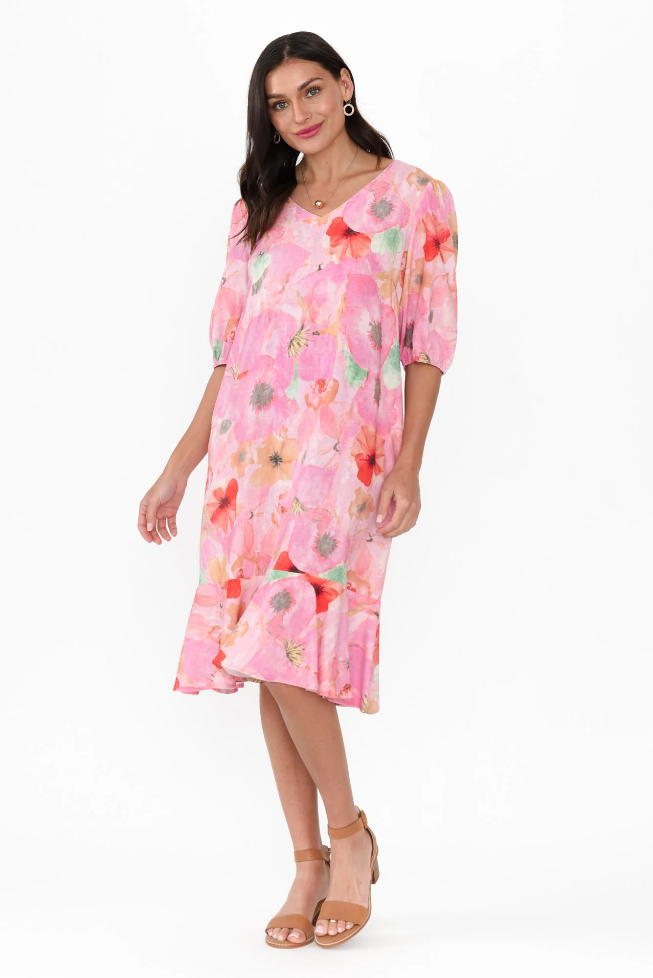 Milos Pink Poppy Linen Blend Dress