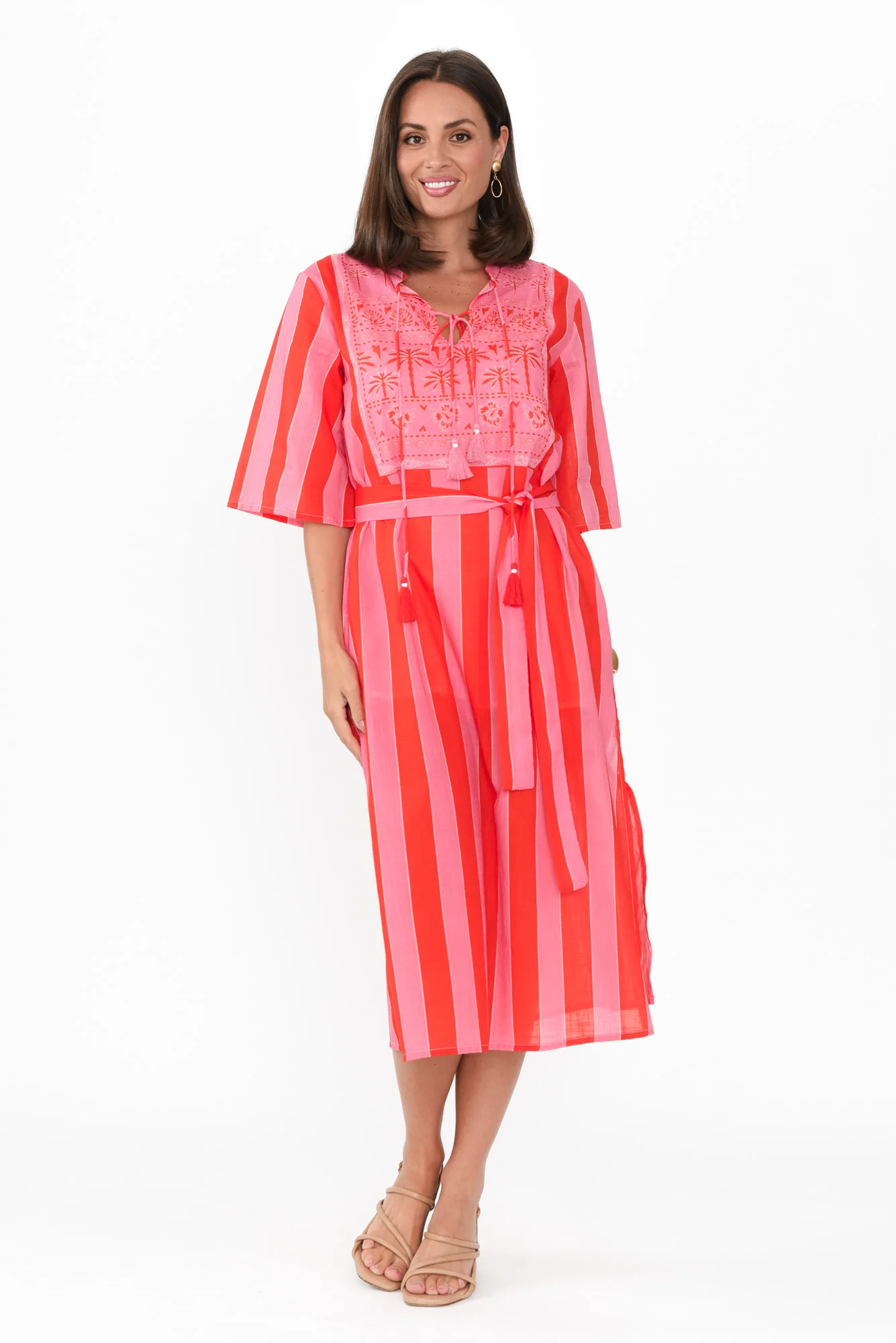 Amery Pink Stripe Cotton Tie Dress
