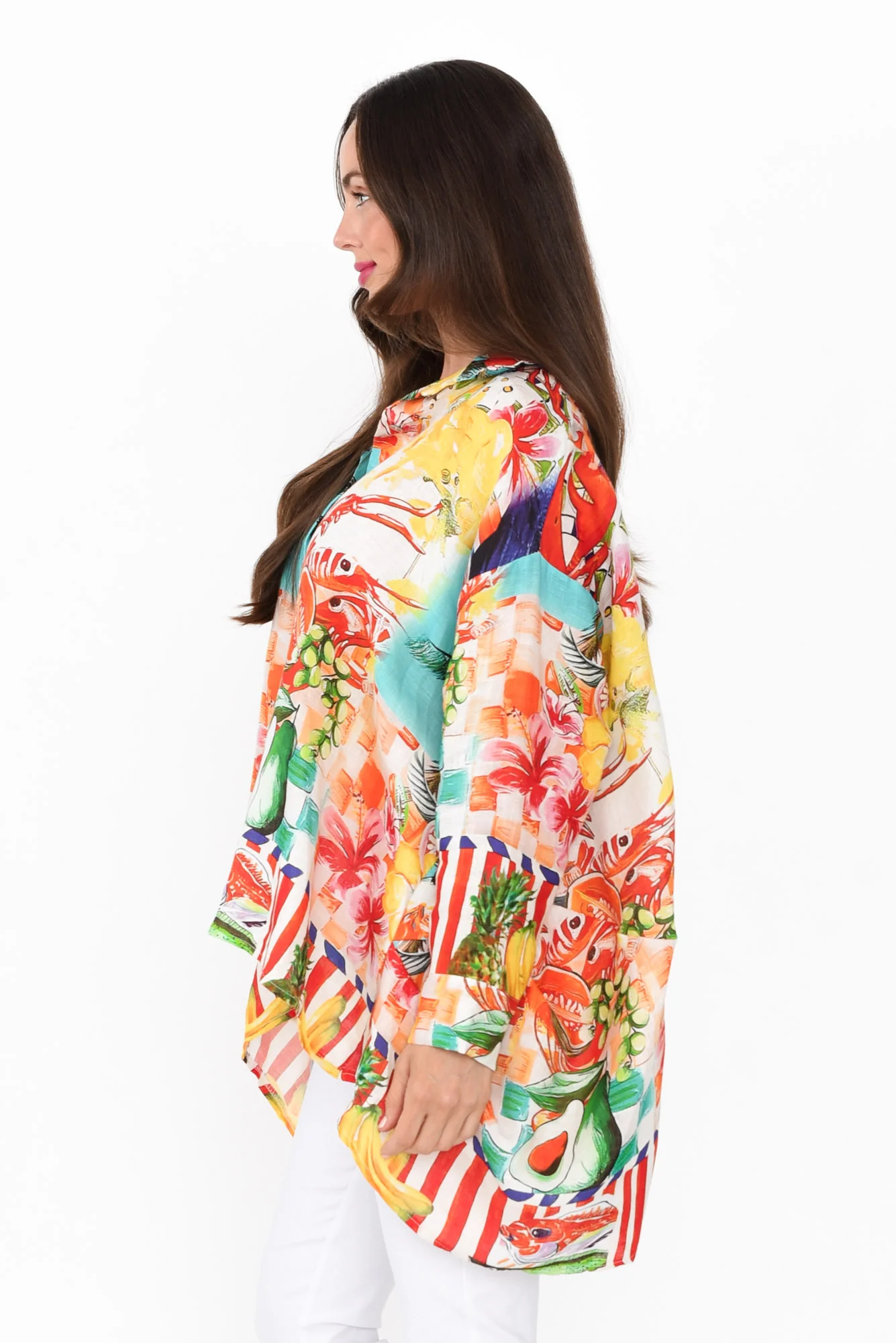 Elodina Blue Tropical Linen Shirt