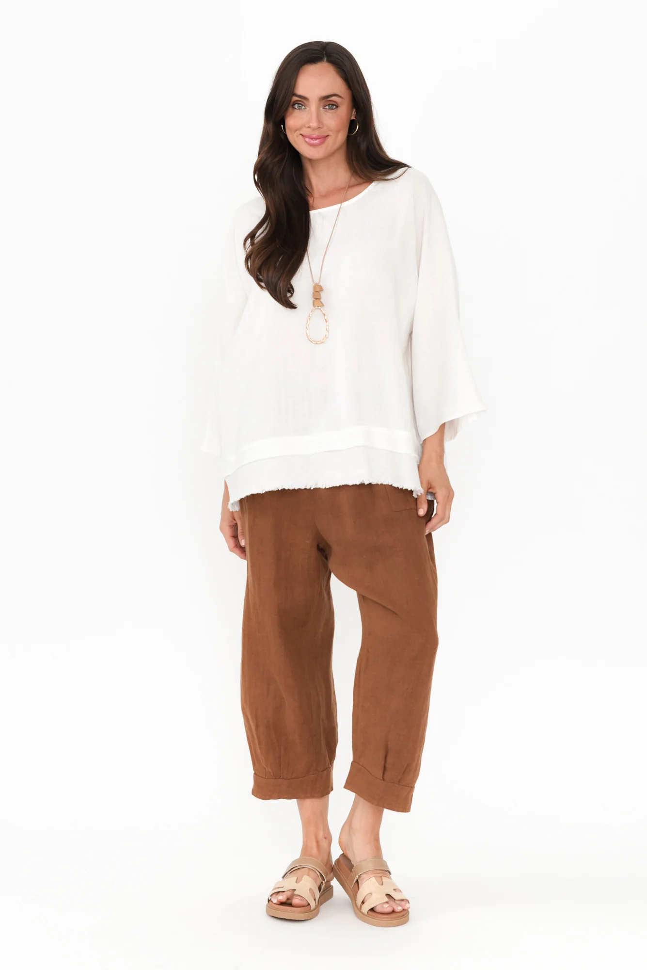 Elide Mocha Linen Cropped Pants