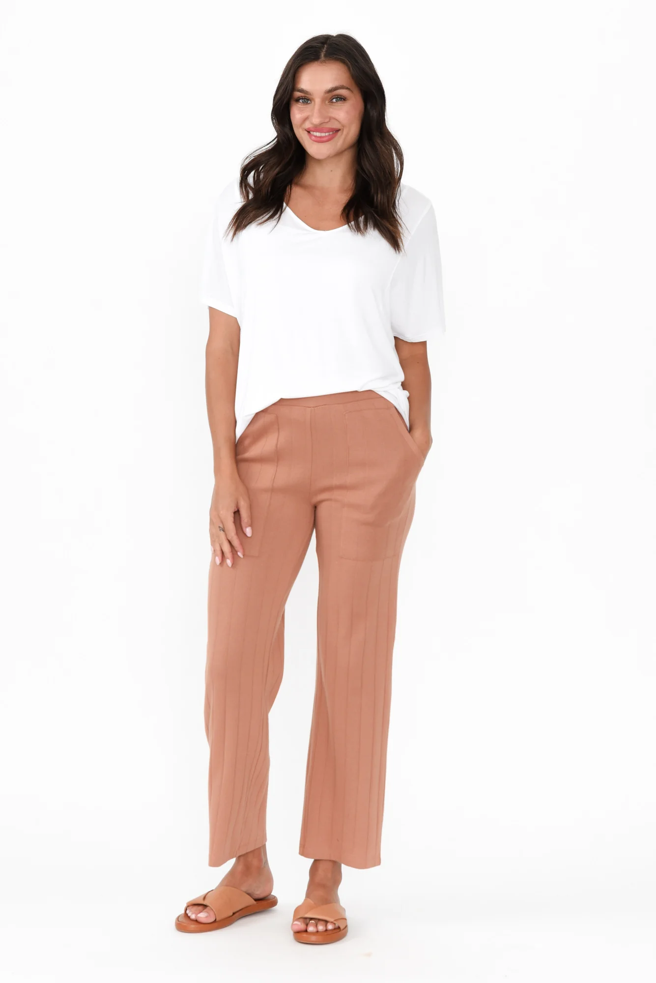 Lacy Mocha Cotton Blend Ribbed Pants
