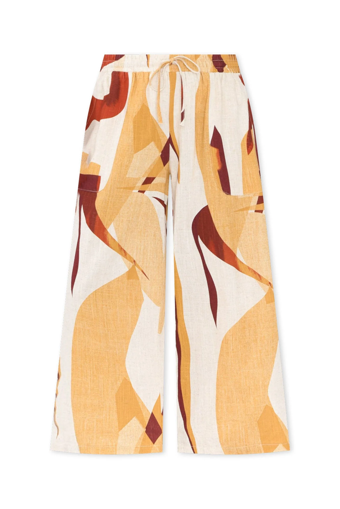 Minnelli Beige Abstract Linen Cotton Pants