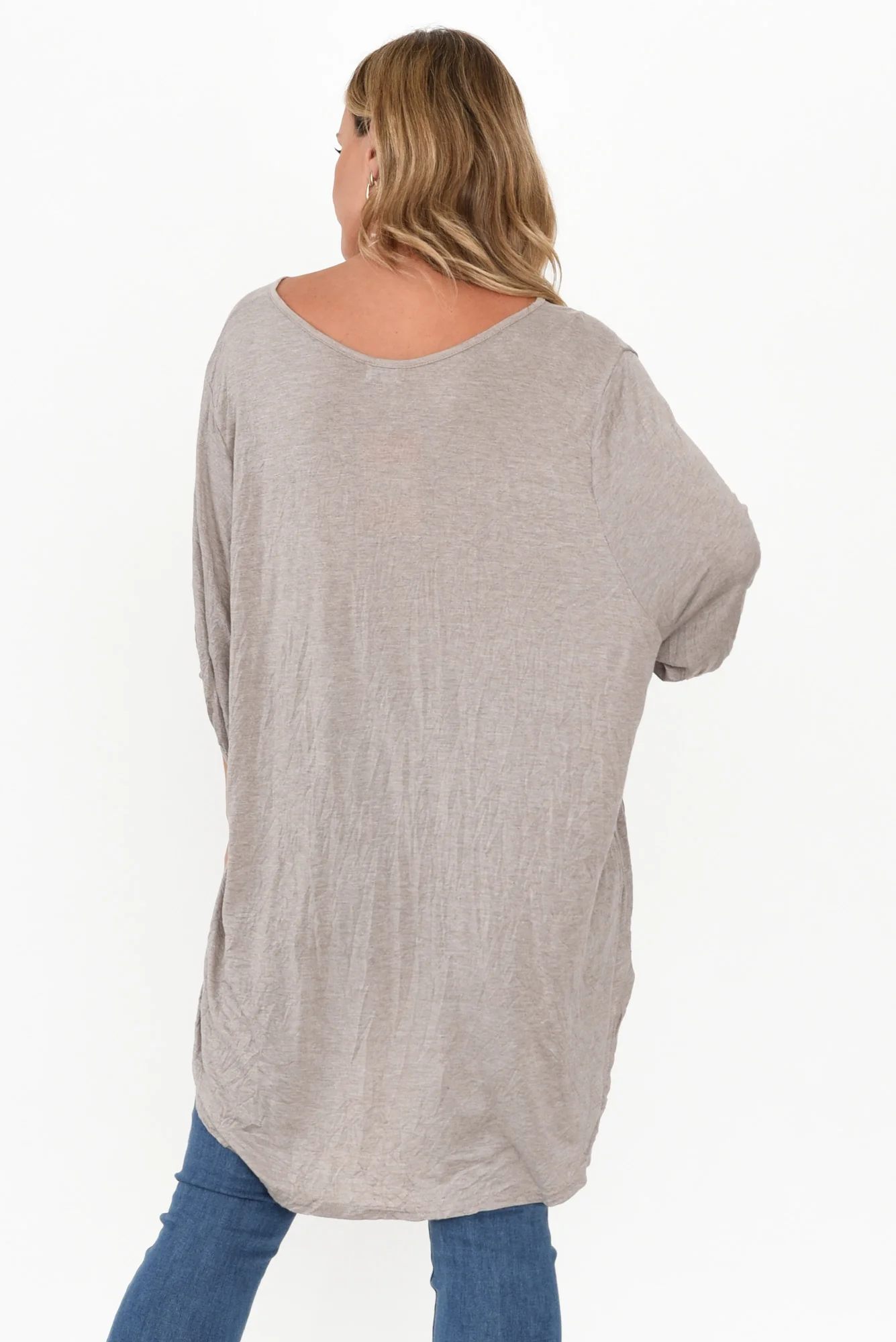 Agnes Oat Crinkle Cotton Hi Lo Top