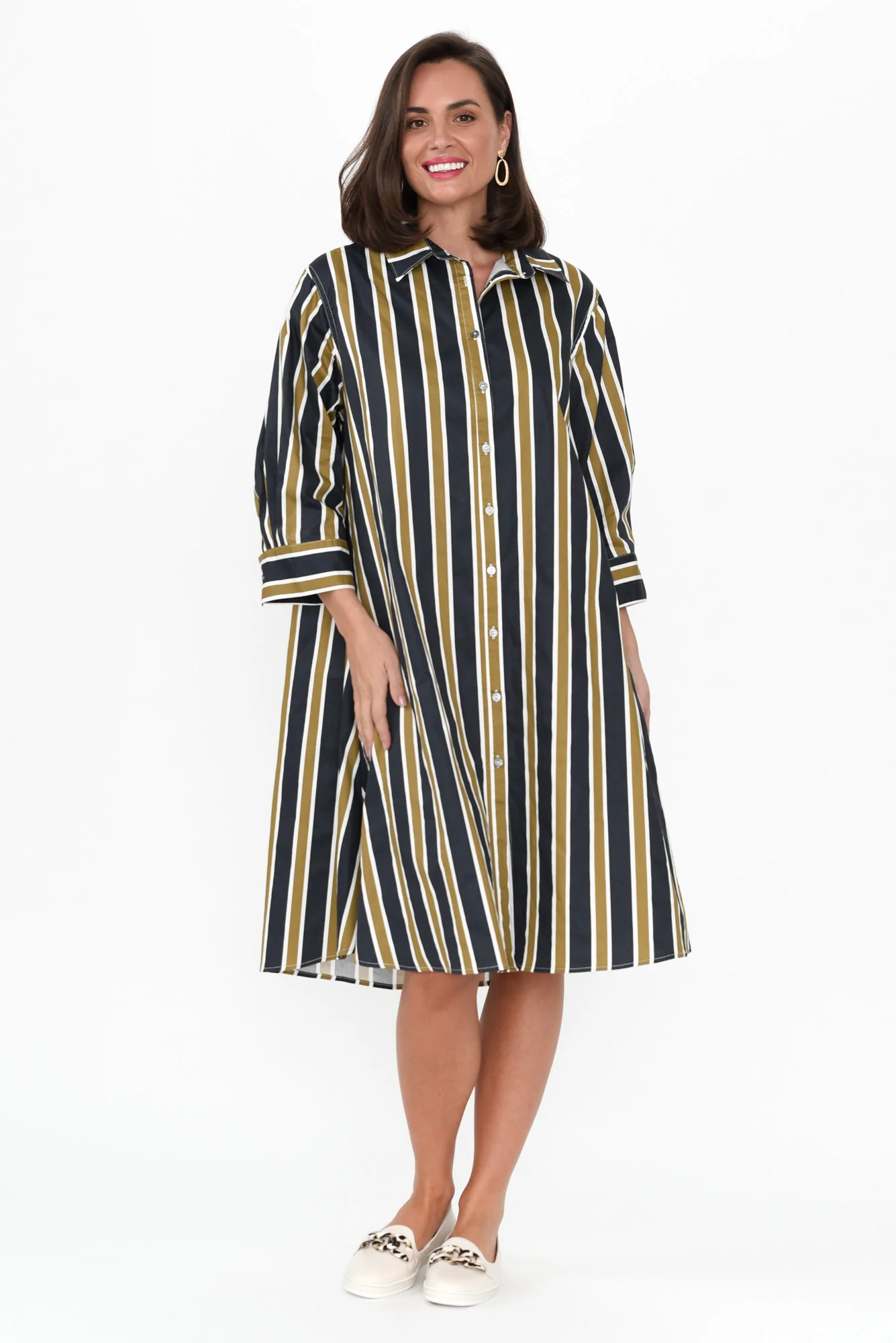 Violeta Navy Stripe Cotton Shirt Dress