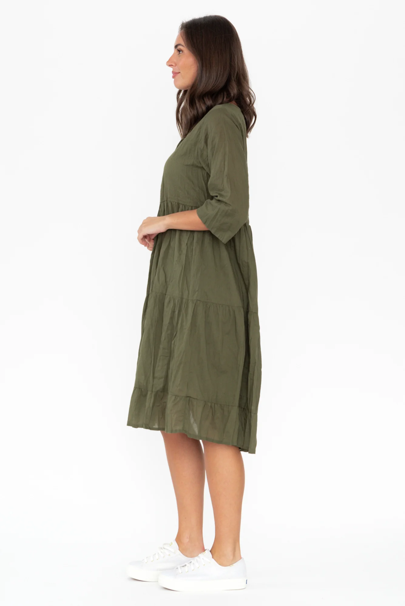 Milana Khaki Crinkle Cotton Dress