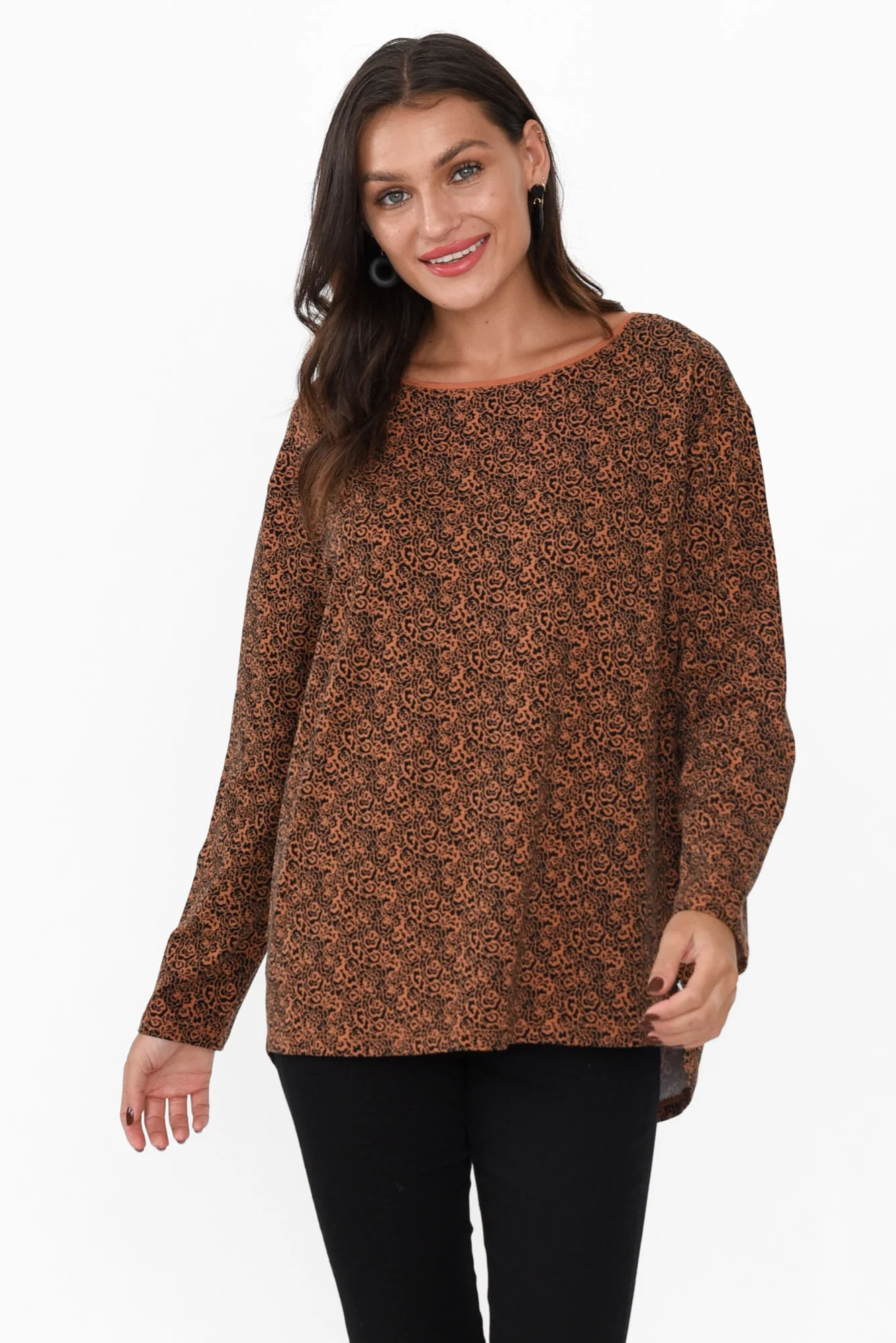 Moya Rust Abstract Cotton Hi Lo Top