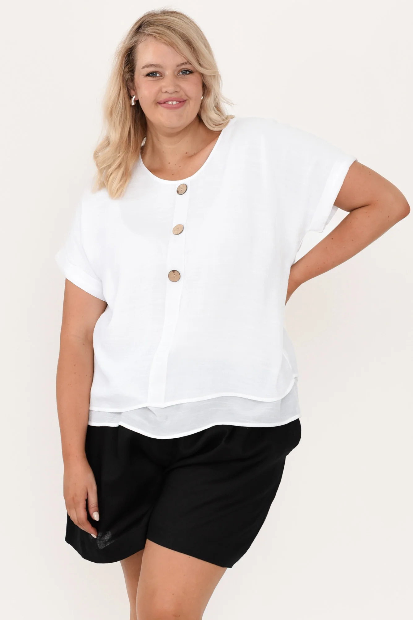Abilene White Button Top