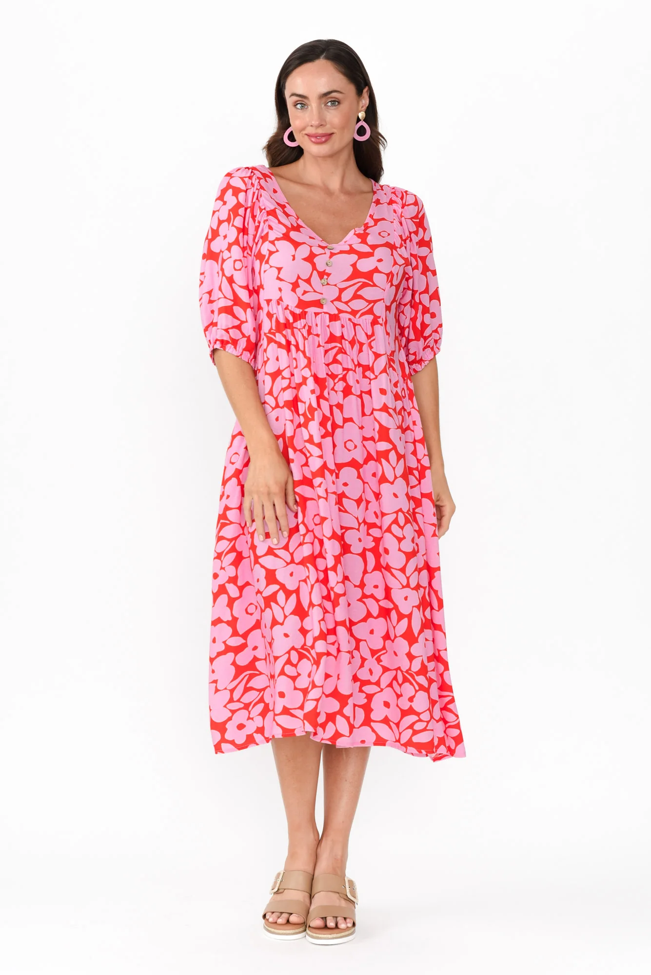 Kacey Pink Floral Button Dress