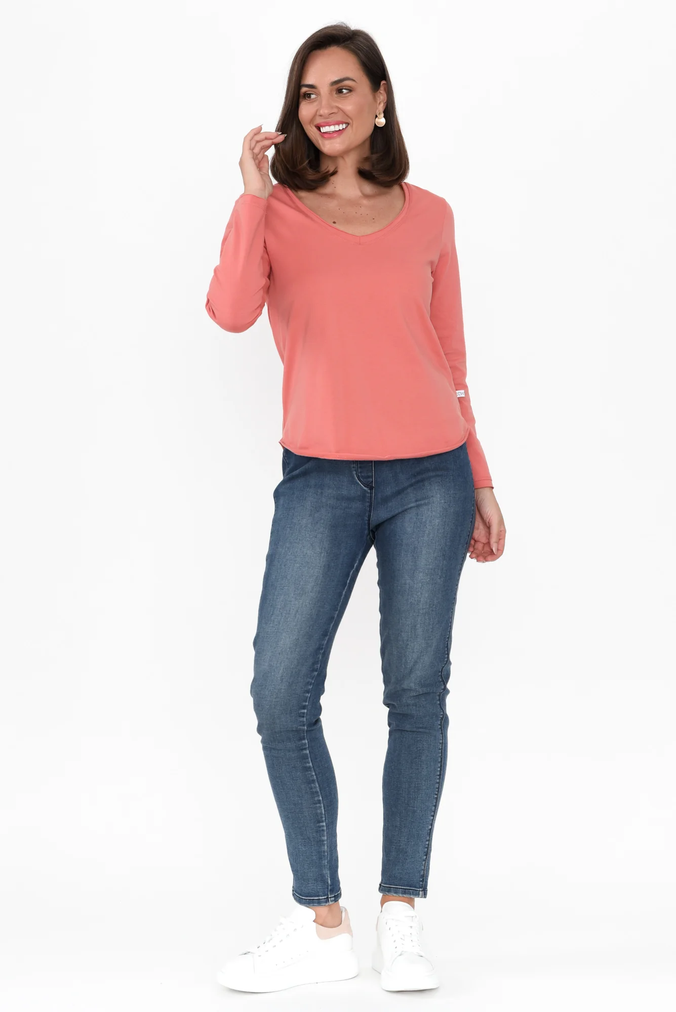 Suri Peach Cotton Long Sleeve Top