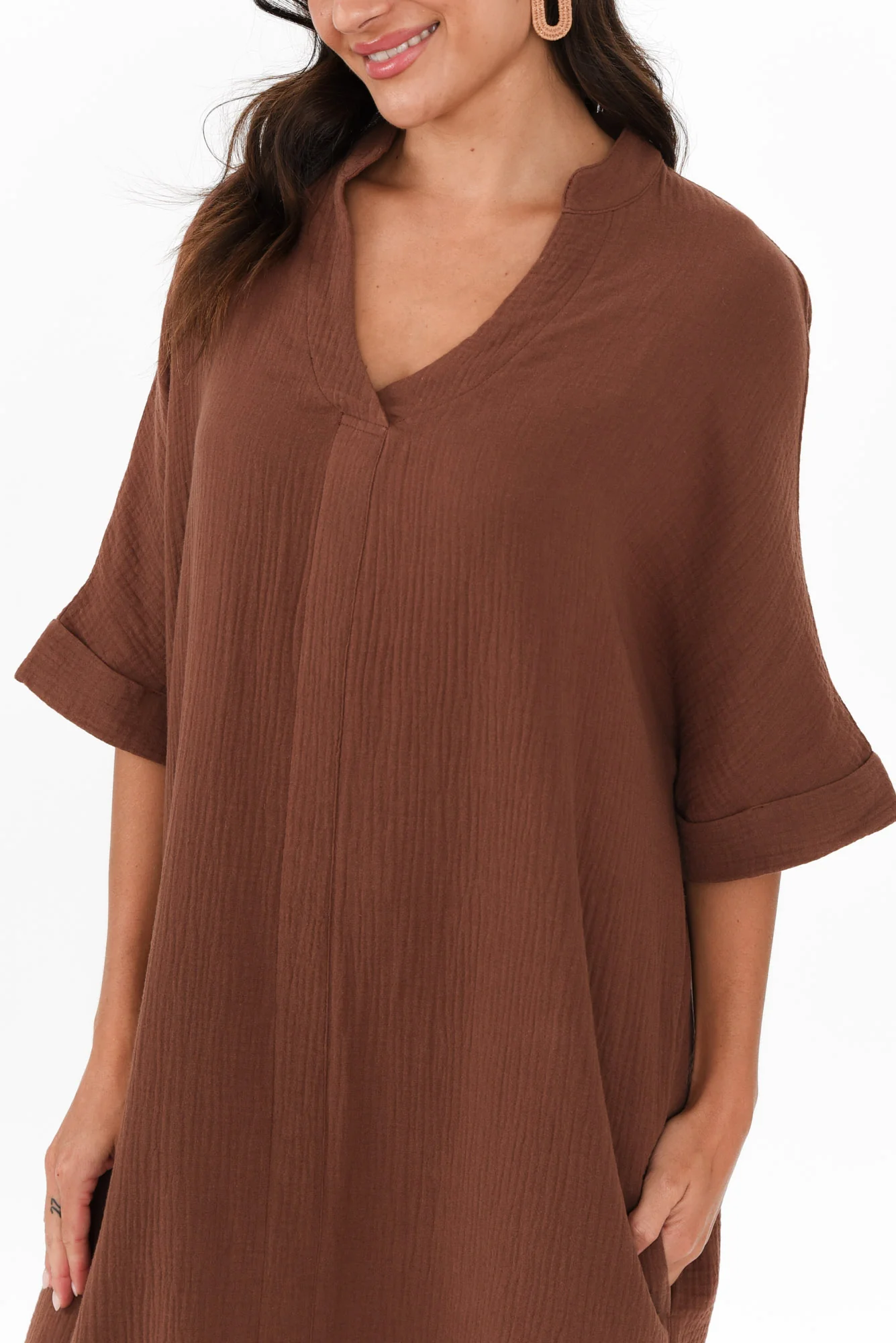 Juniper Mocha Cotton Cheesecloth Dress