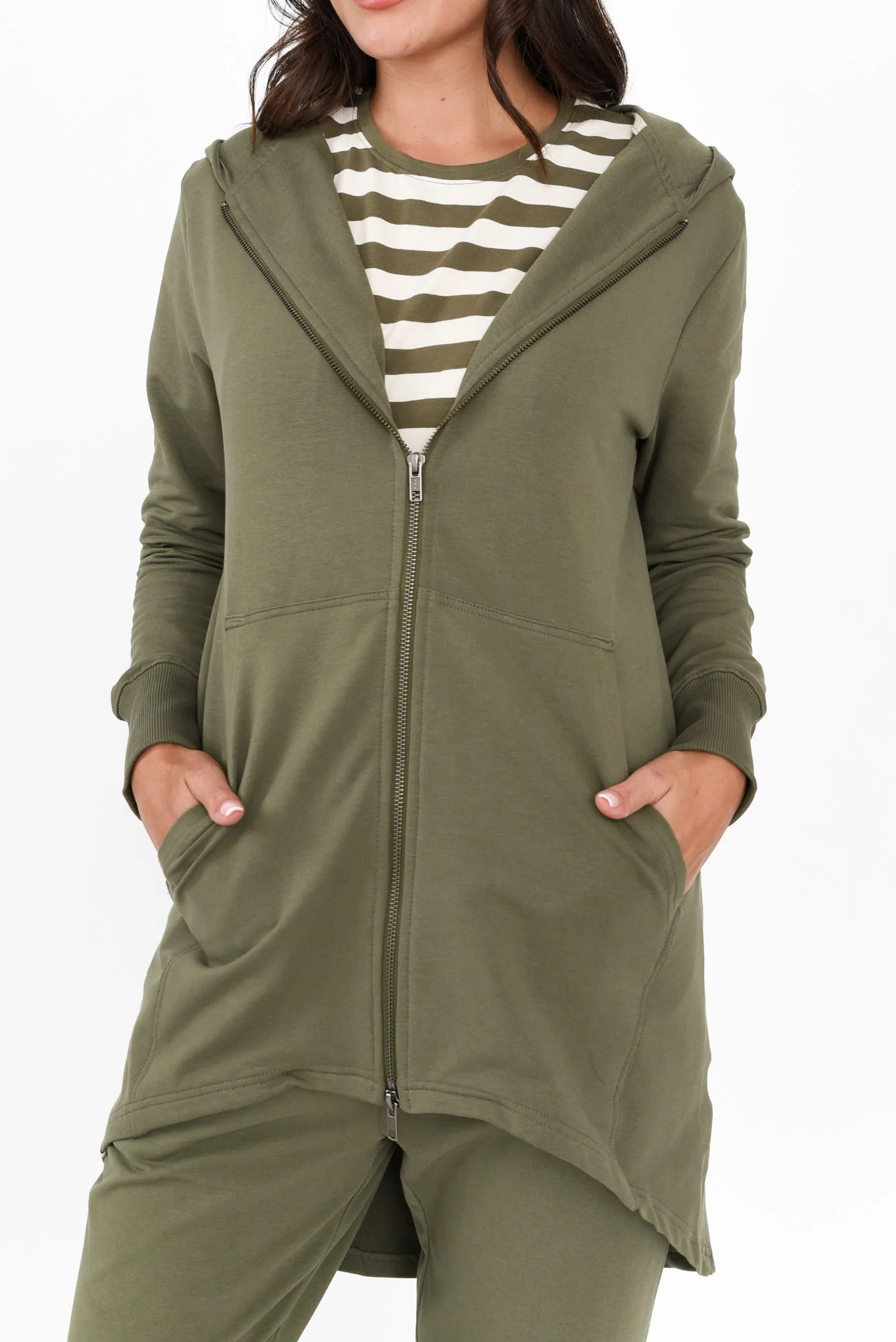 Mara Khaki Zip Hooded Jacket