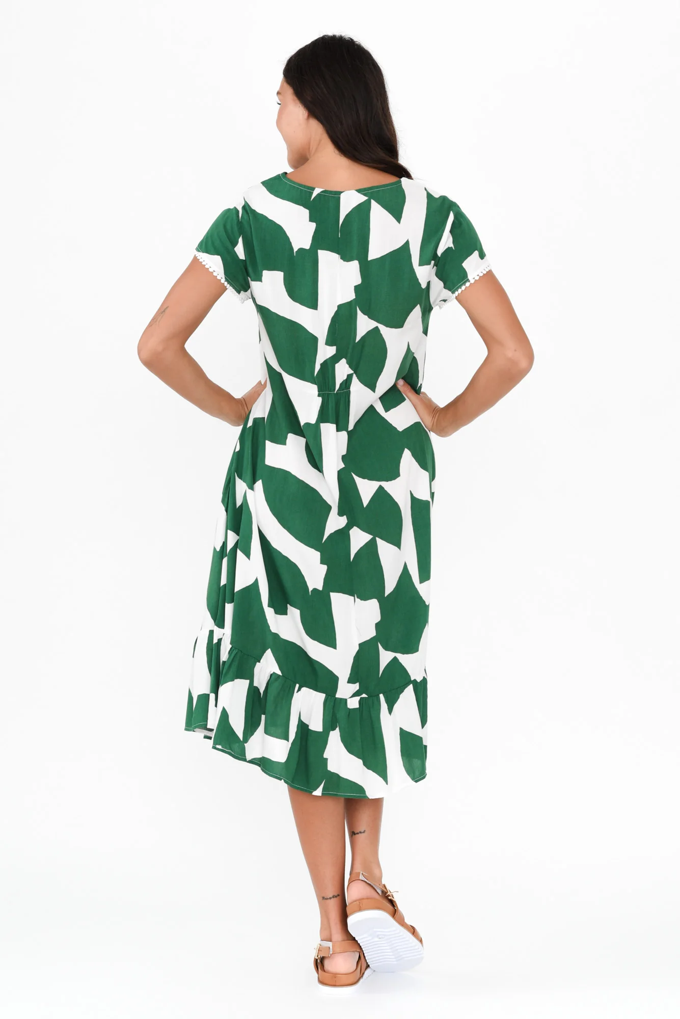 Karlie Green Abstract V Neck Dress