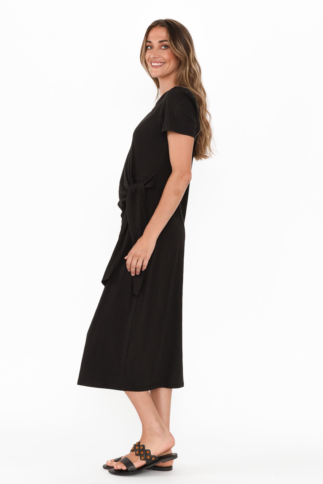 Kitt Black Cotton Stretch Tie Dress