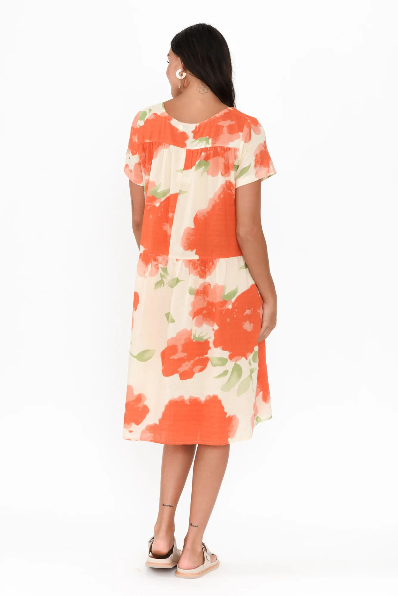 Hanoi Orange Floral Cotton Blend Dress