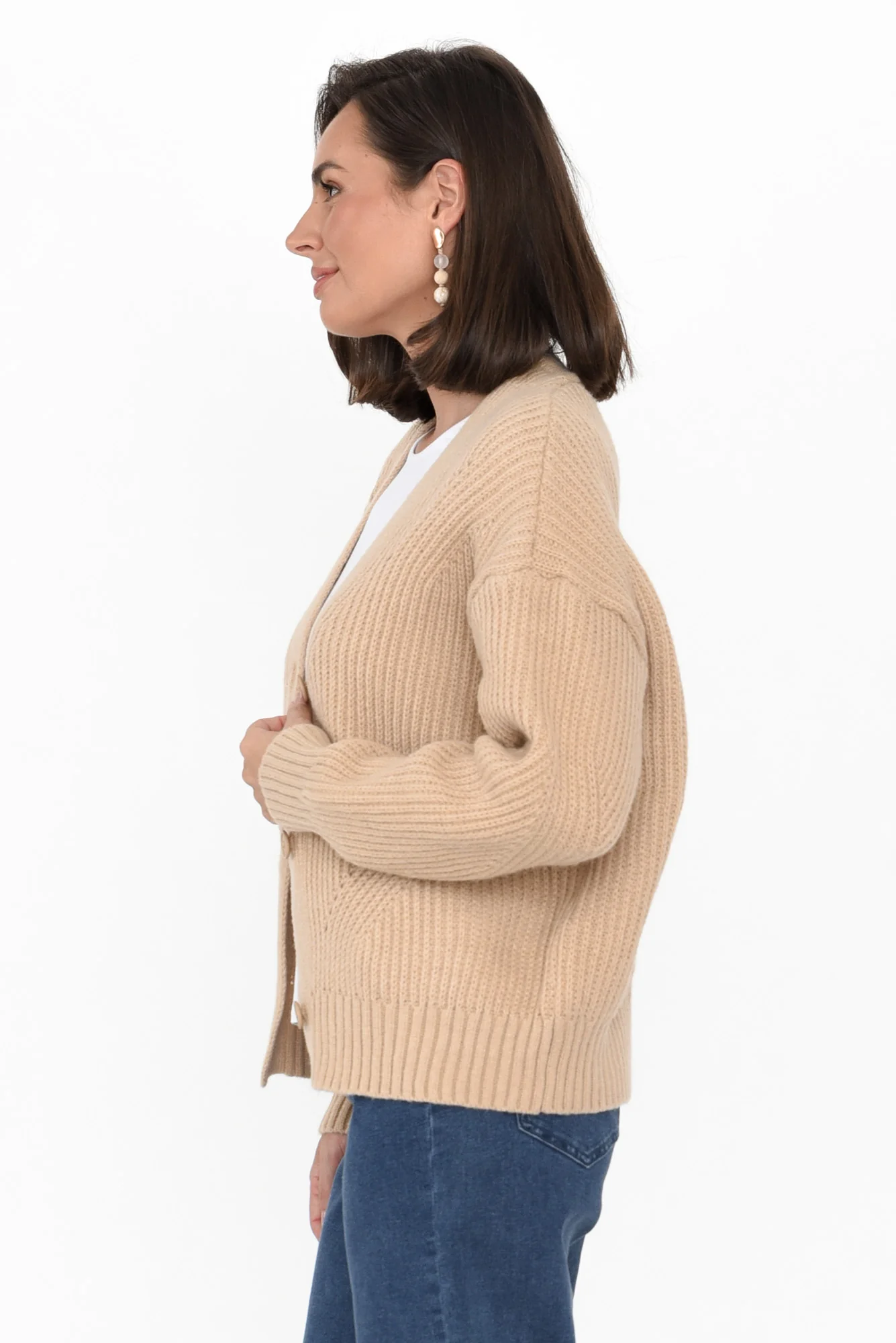 Shara Beige Knit Button Cardigan
