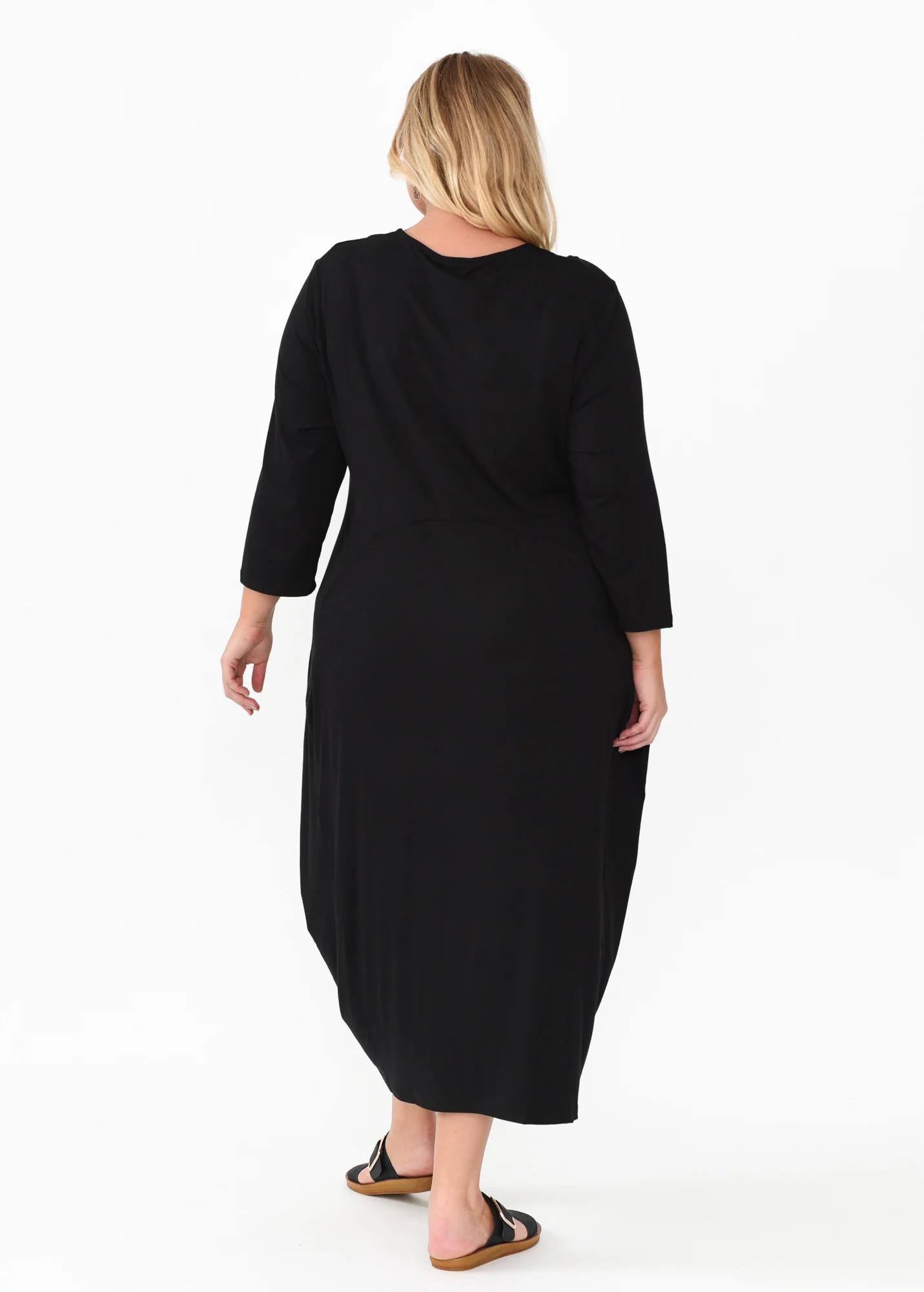 Glenda Black Sleeved Crescent Dress