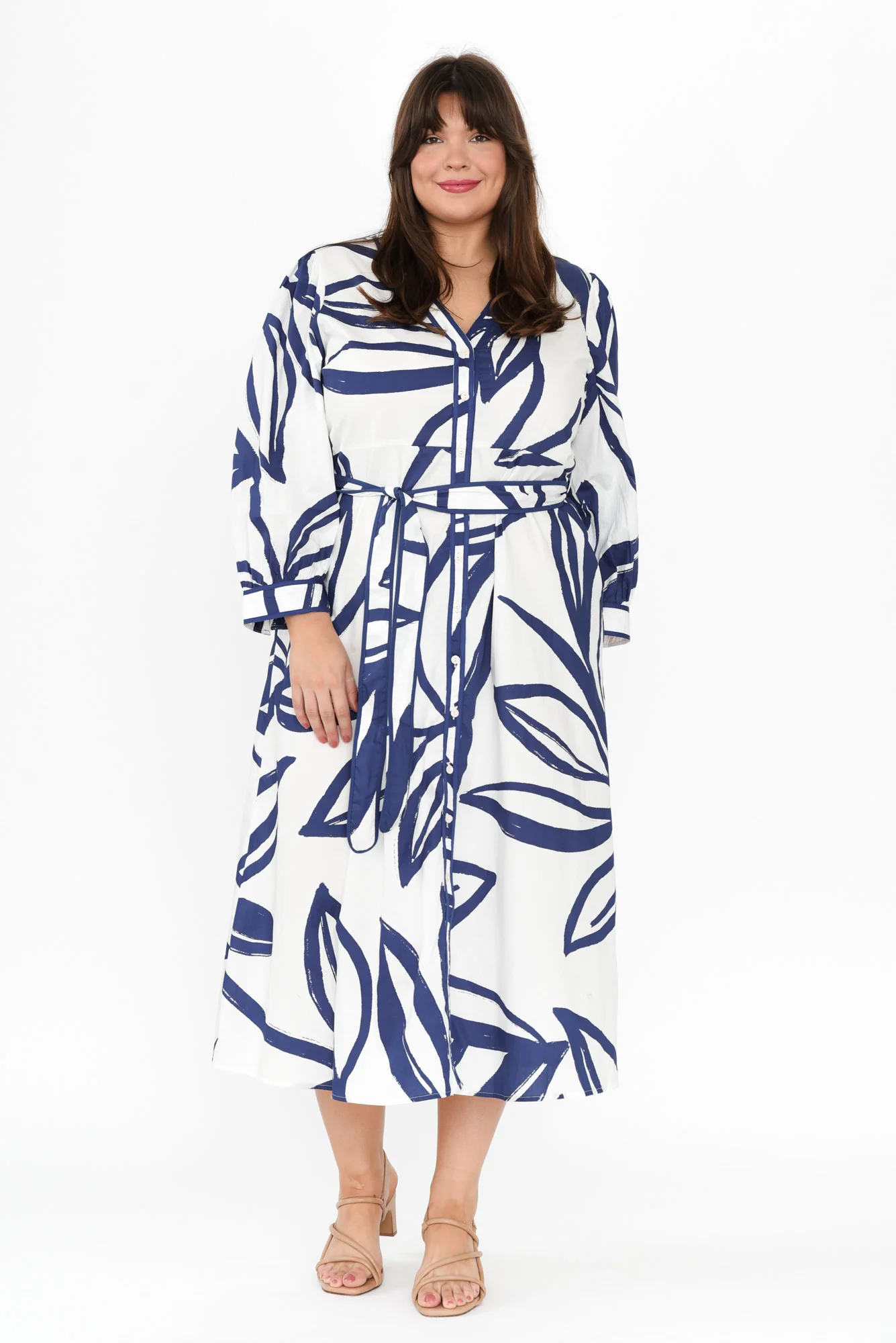 Priya Navy Floral Cotton Poplin Dress