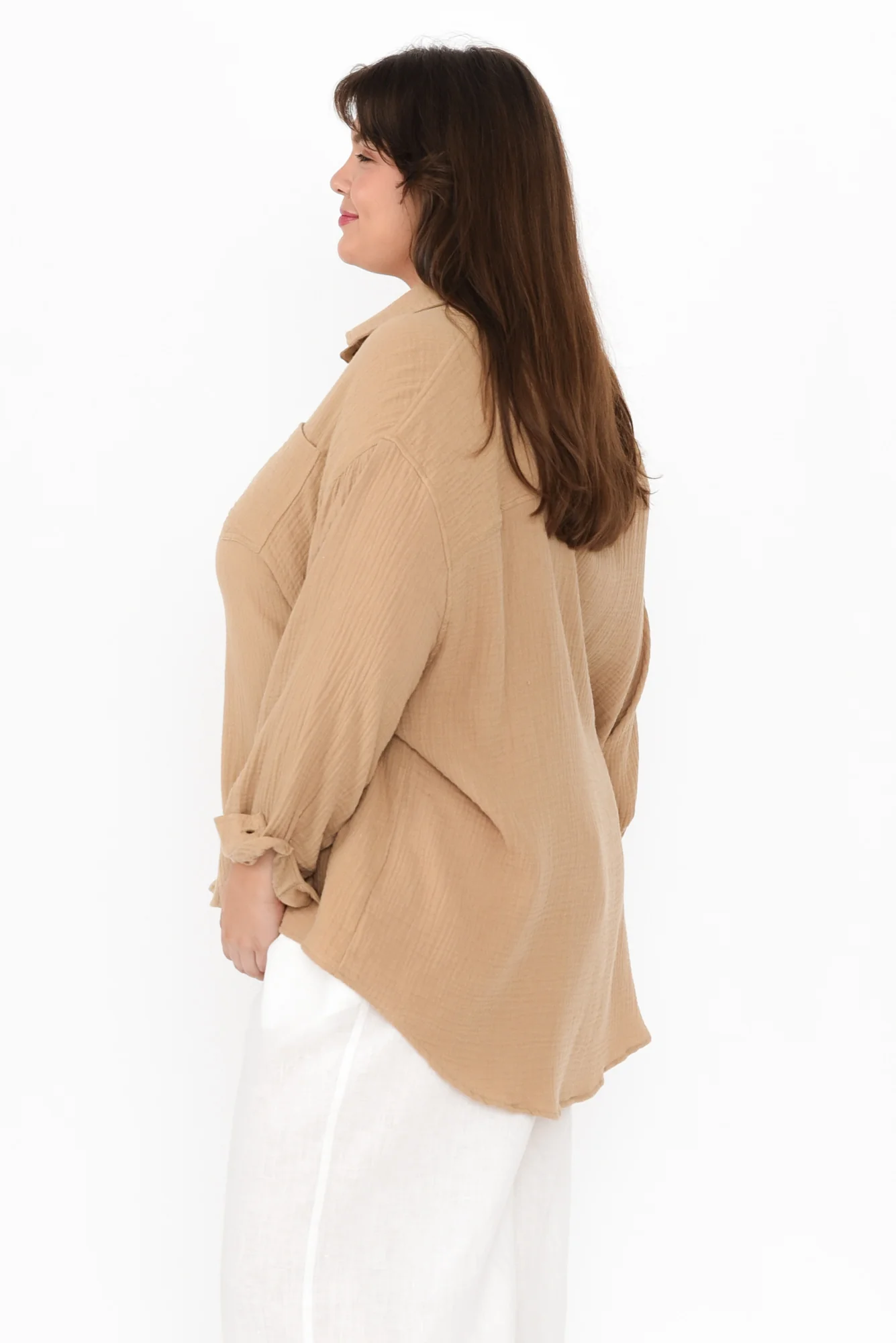 Natalia Beige Cotton Cheesecloth Shirt