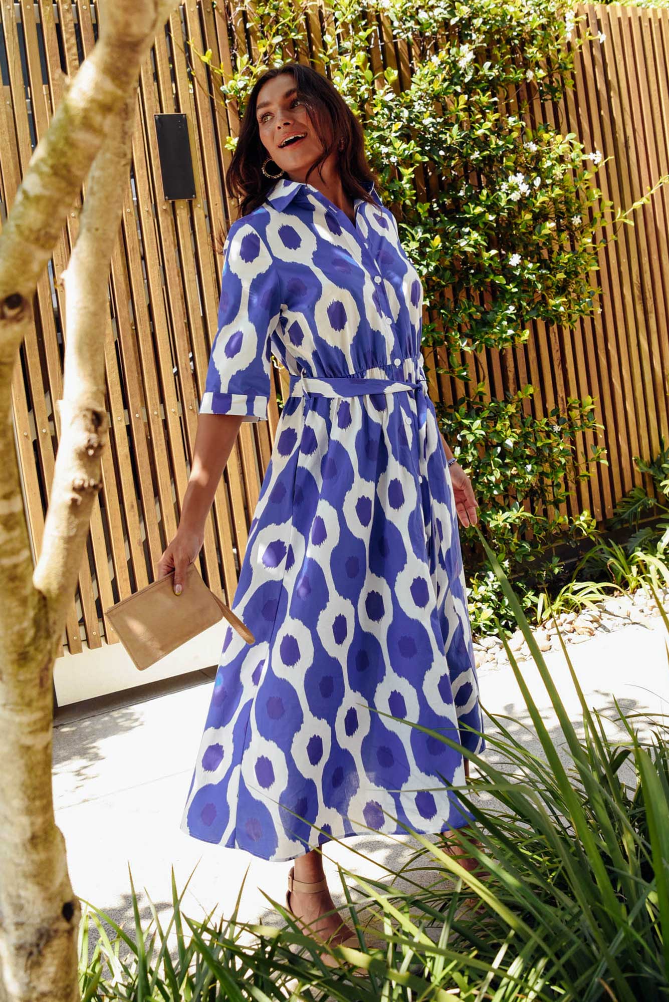Grace Blue Abstract Spot Cotton Poplin Dress
