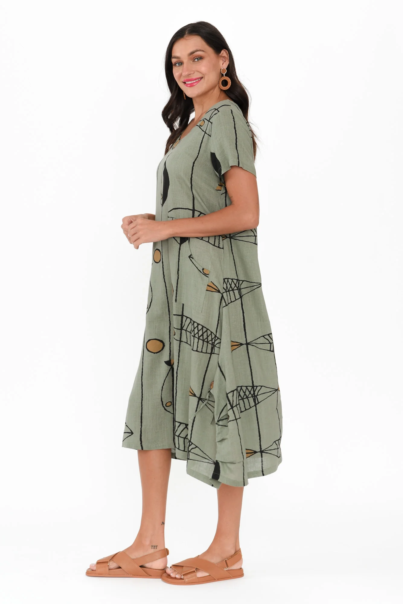 Lula Khaki Sea Linen Cotton Dress