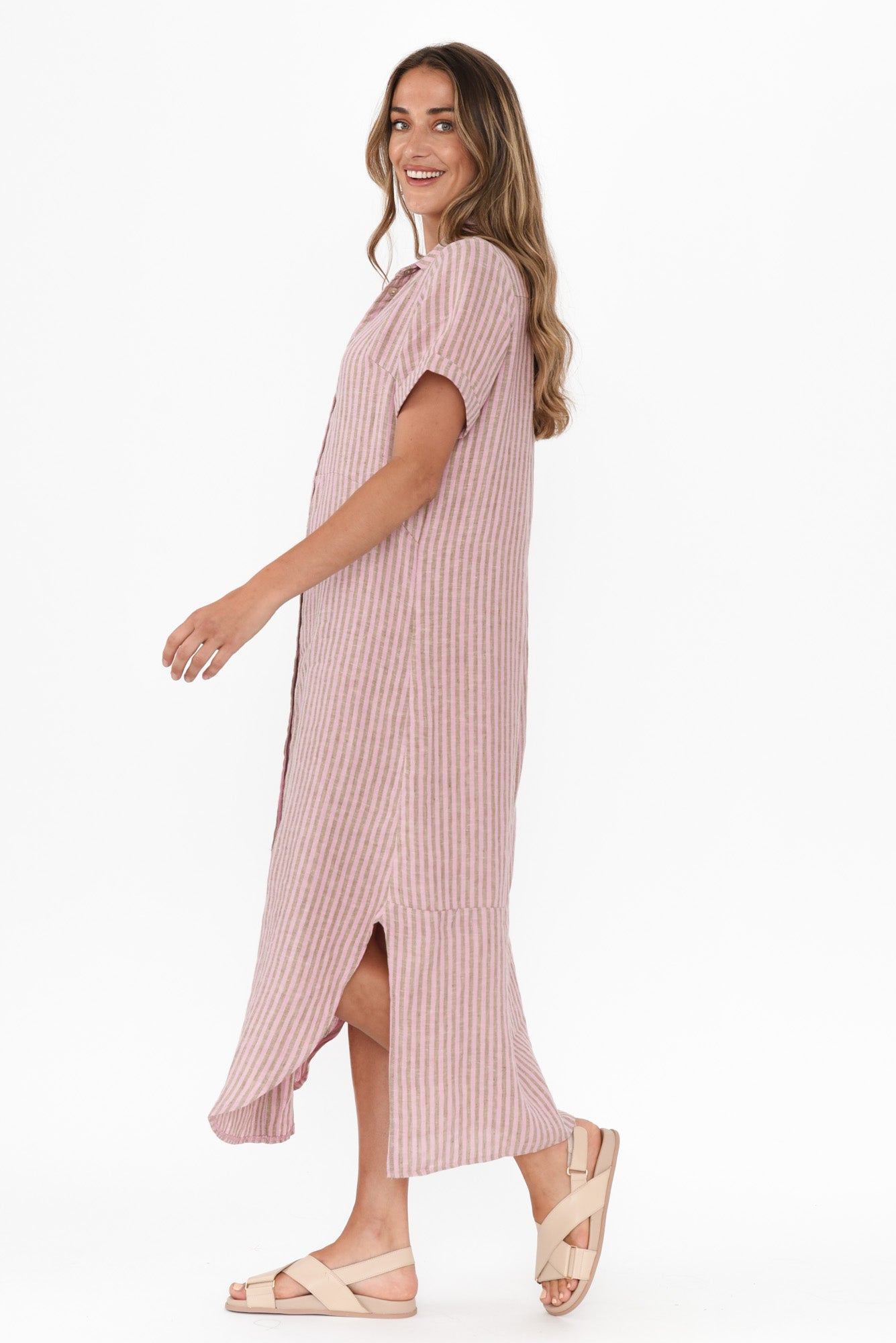 Aries Beige Stripe Linen Shirt Dress