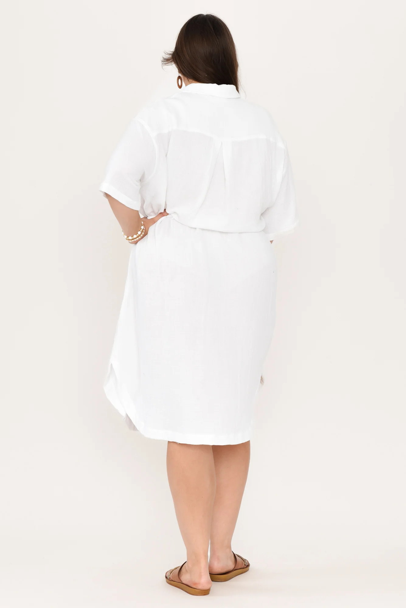 Tahiti White Cotton Cheesecloth Tie Dress