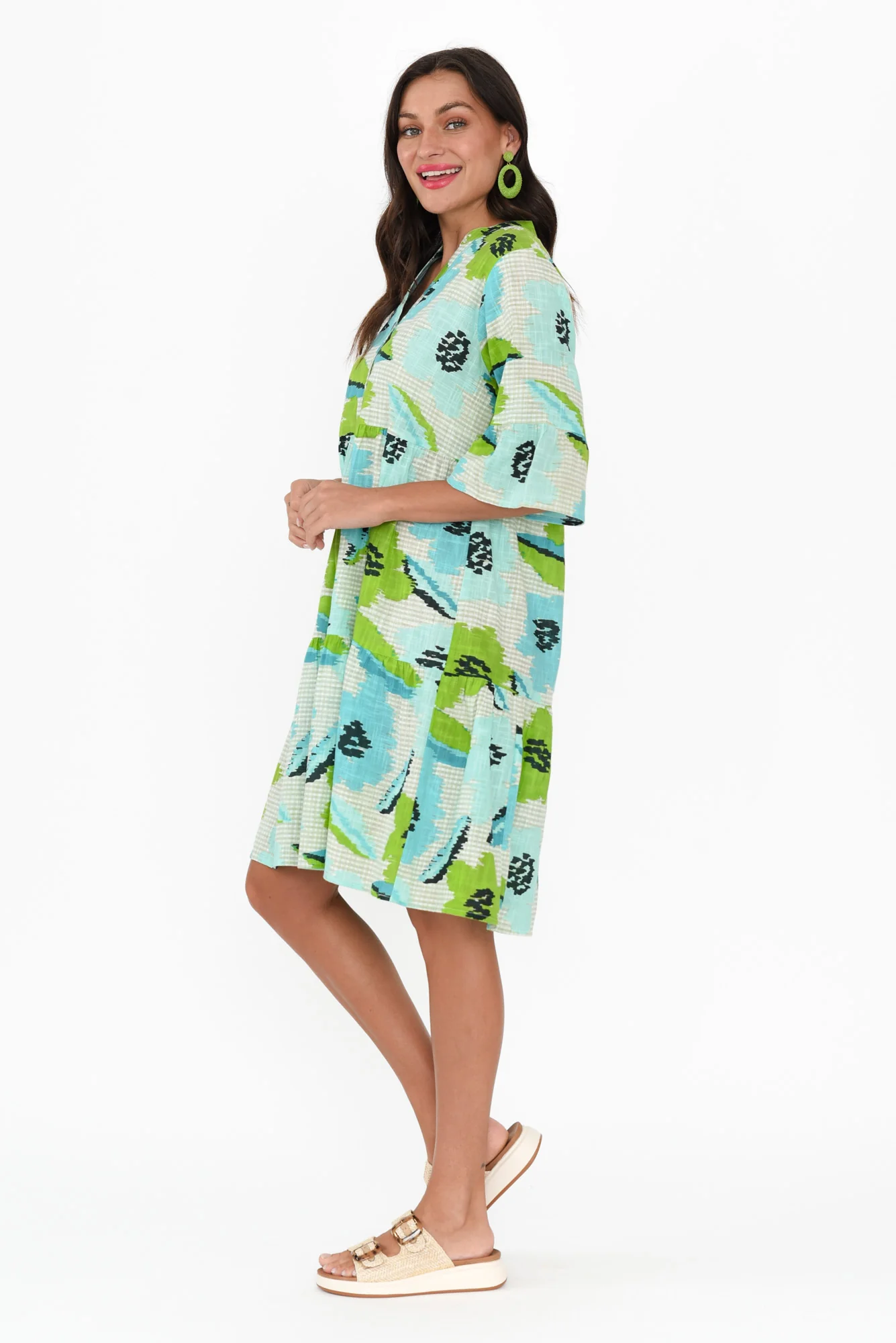 Senna Green Floral Cotton Dress