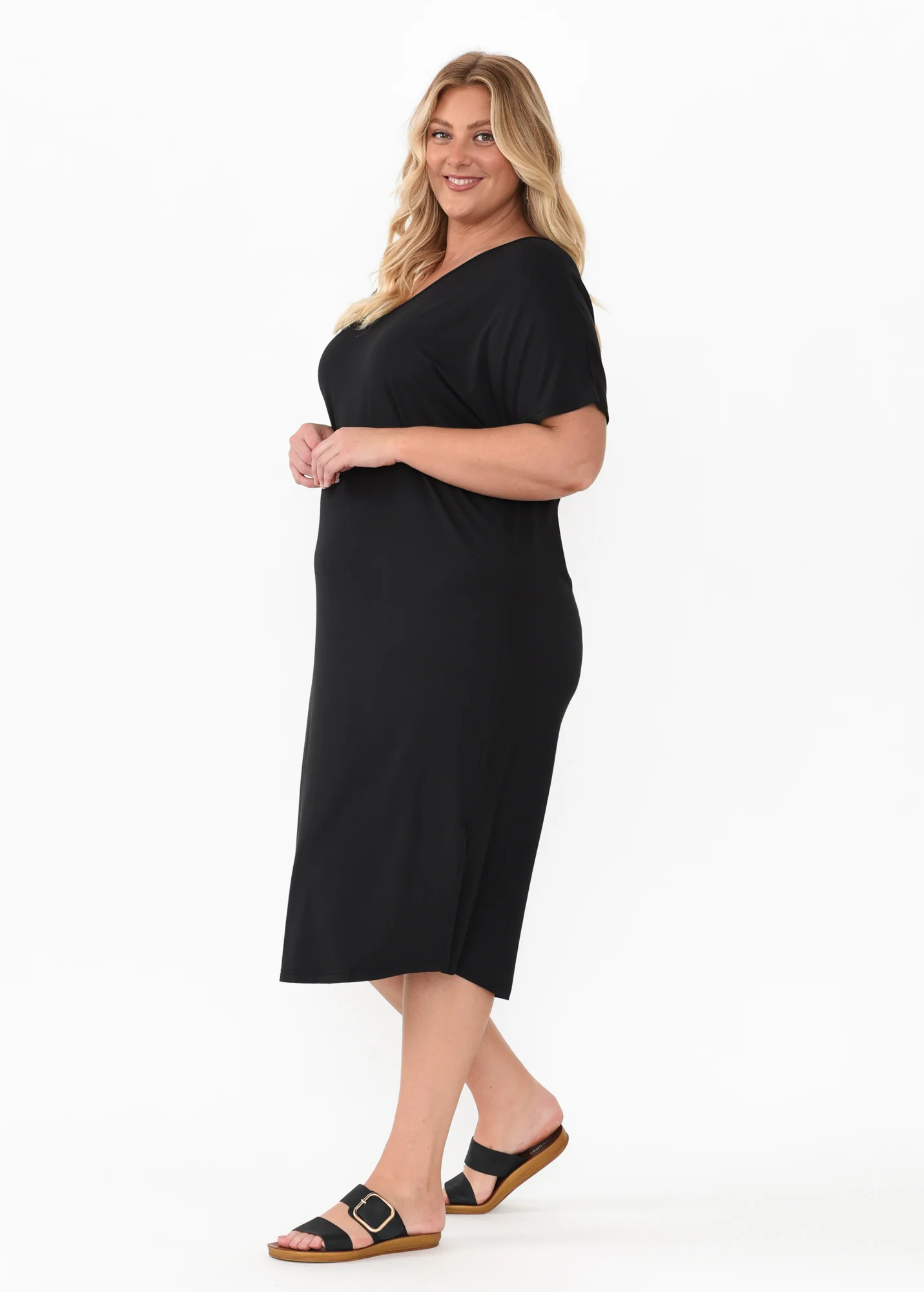 Dennis Black Bamboo V Neck Dress